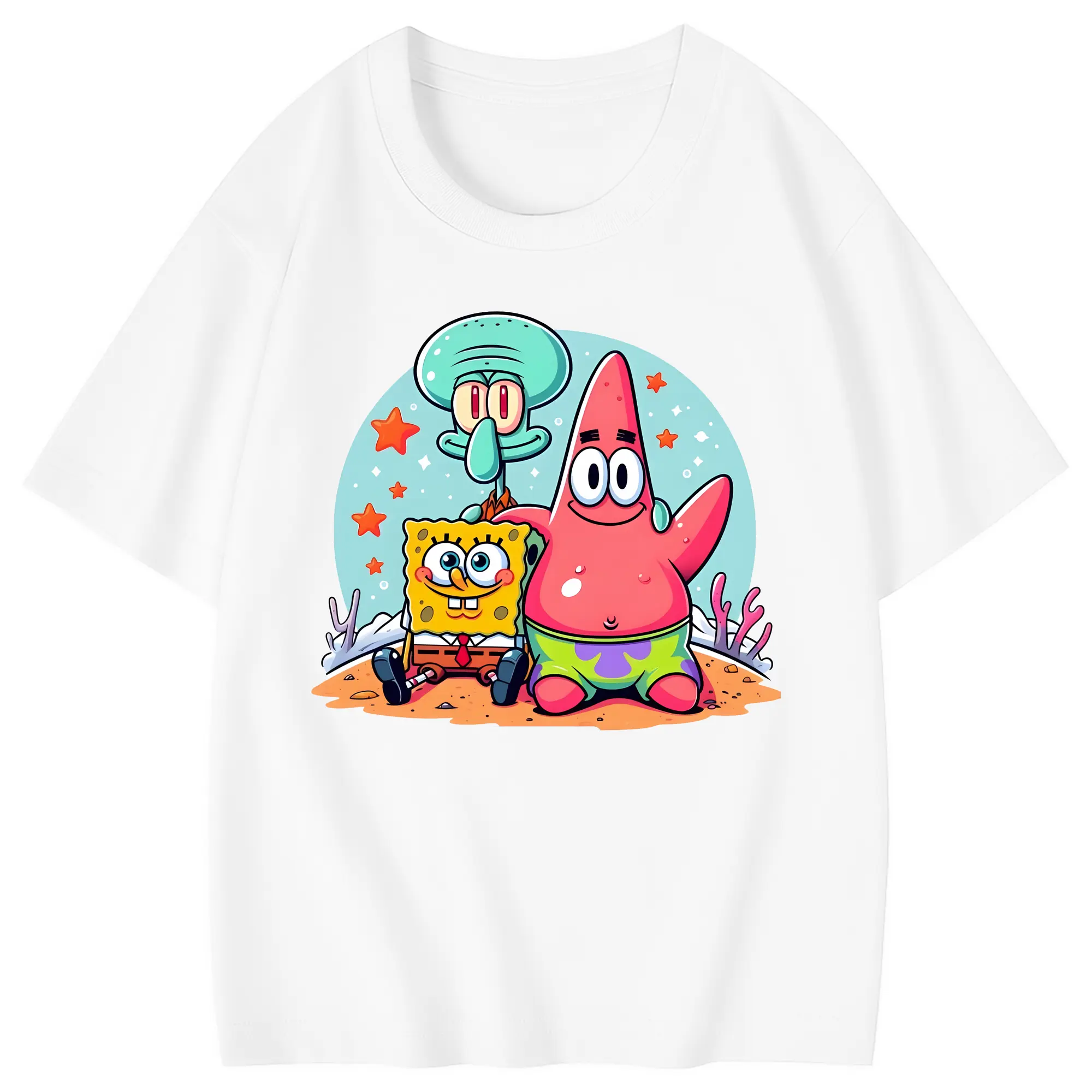 スポンジボブ グッズ パトリック・スター - 綿100％ キッズTシャツ ・ フロントプリント ・ 快適 通気性 ・ スポーツ カジュアル 散歩用