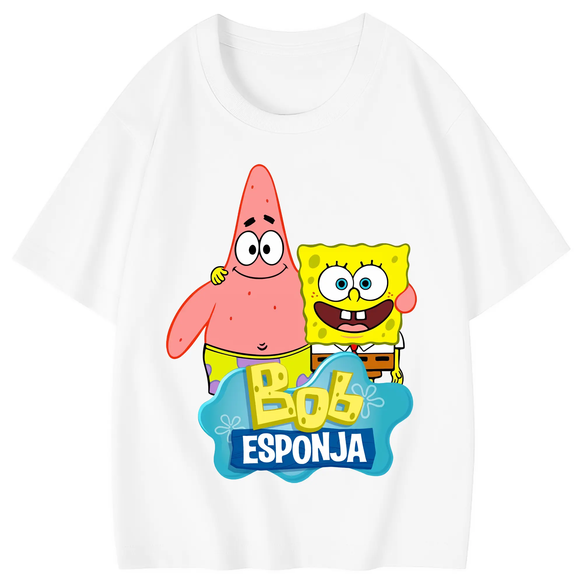 スポンジボブ グッズ パトリック・スター - 綿100％ キッズTシャツ ・ フロントプリント ・ 快適 通気性 ・ スポーツ カジュアル 散歩用