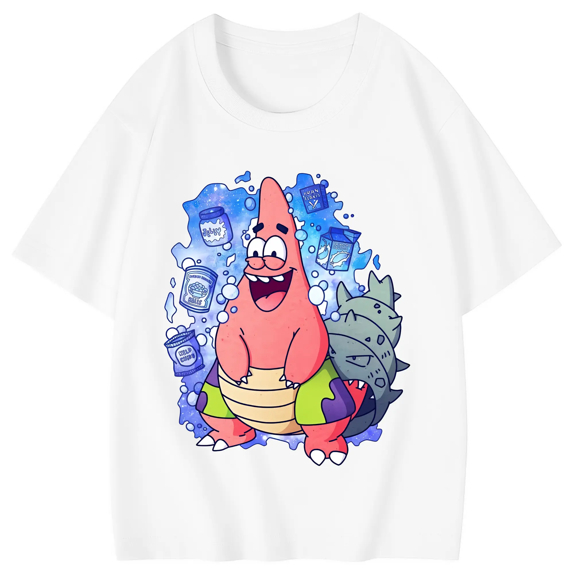 スポンジボブ グッズ パトリック・スター - 綿100％ キッズTシャツ ・ フロントプリント ・ 快適 通気性 ・ スポーツ カジュアル 散歩用