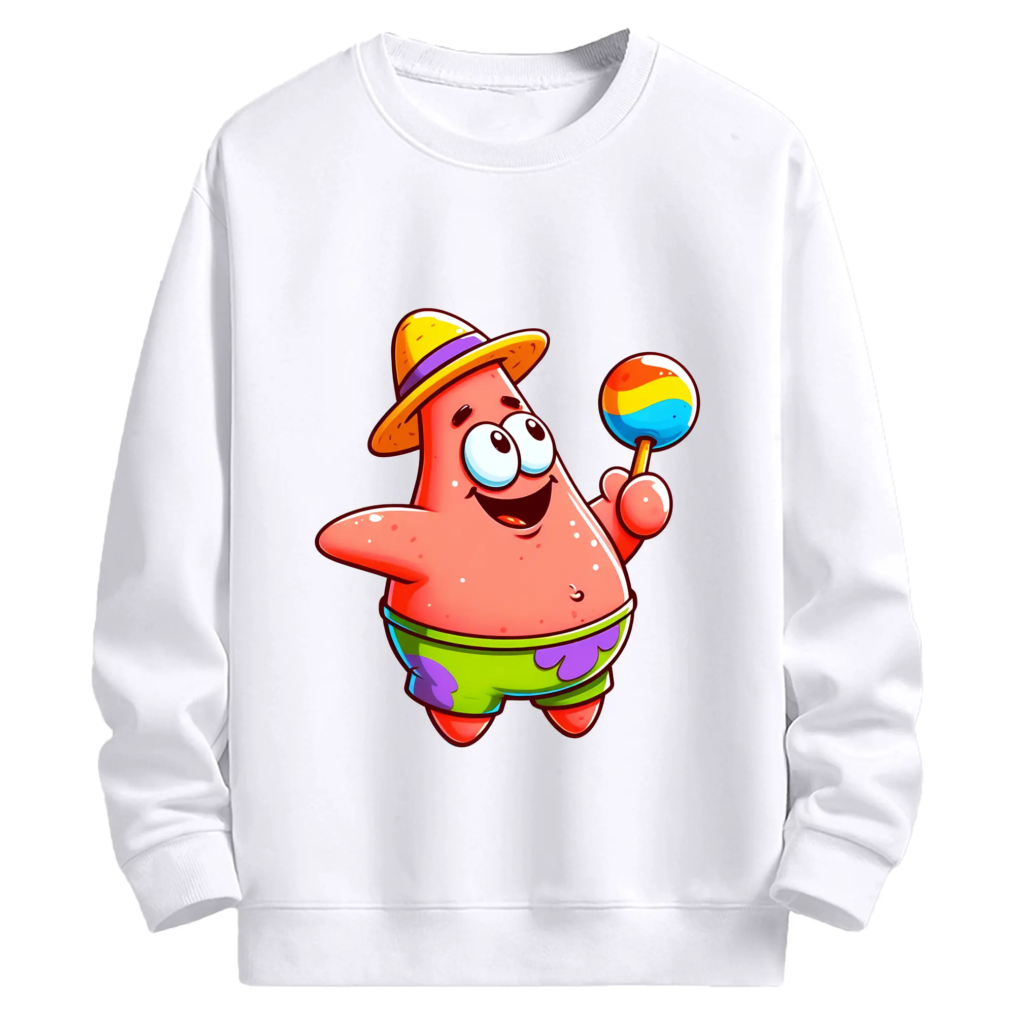 スポンジボブ グッズ パトリック・スター - 高品質 クルーネック スウェット ・ コットン59％ ポリエステル41％ ・ ユニセックス 長袖 トレーナー ・ カジュアル デイリー スポーツ 散歩用