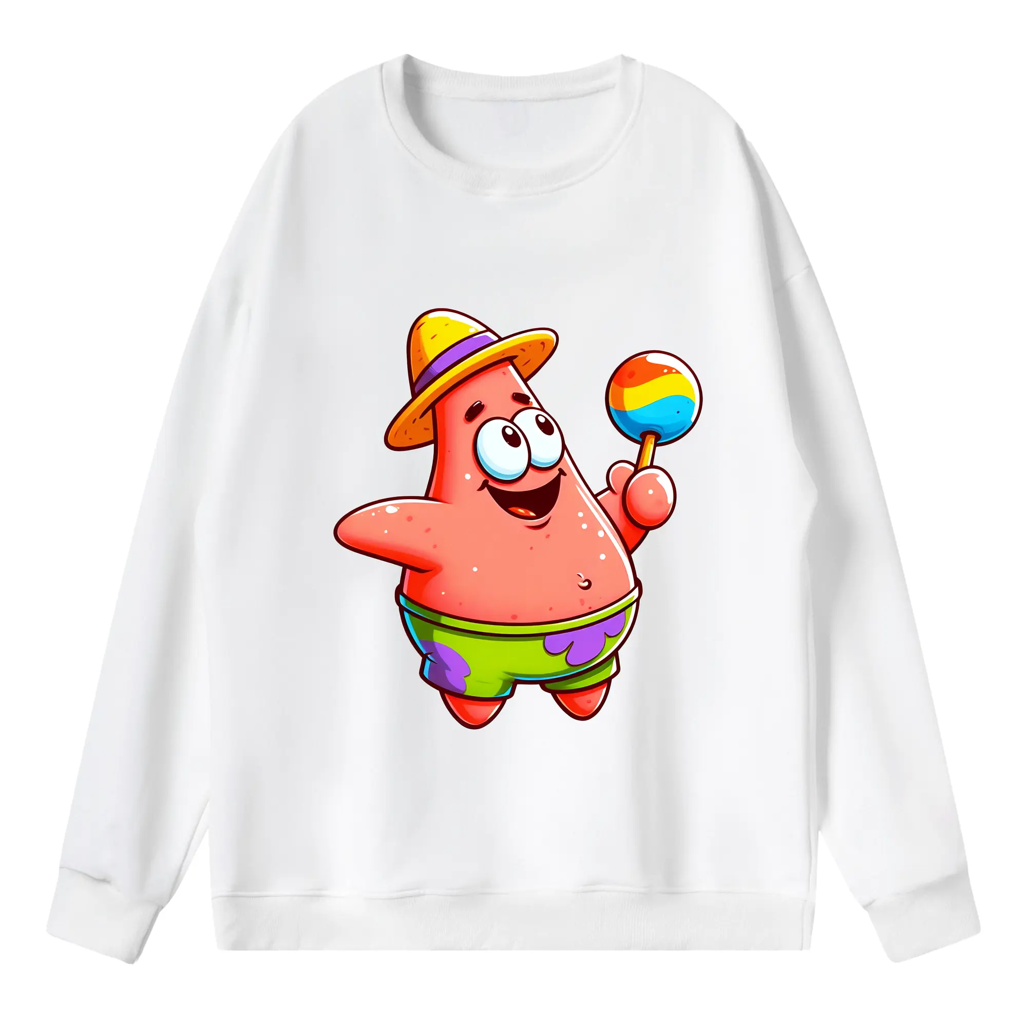 スポンジボブ グッズ パトリック・スター - 薄手 クルーネック スウェット 裏毛260g · ポリエステル 春秋向け カジュアル 男女兼用 · トレーナー デイリー スポーツ 散歩に最適