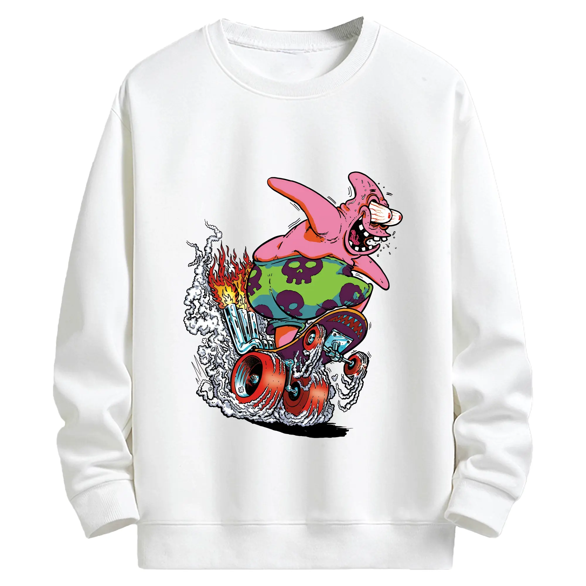 スポンジボブ グッズ パトリック・スター - キッズ クルーネックスウェットシャツ ・ フロントプリント ・ 綿80％ ポリエステル20％ ・ 快適 通学 スポーツ 日常使い お散歩用