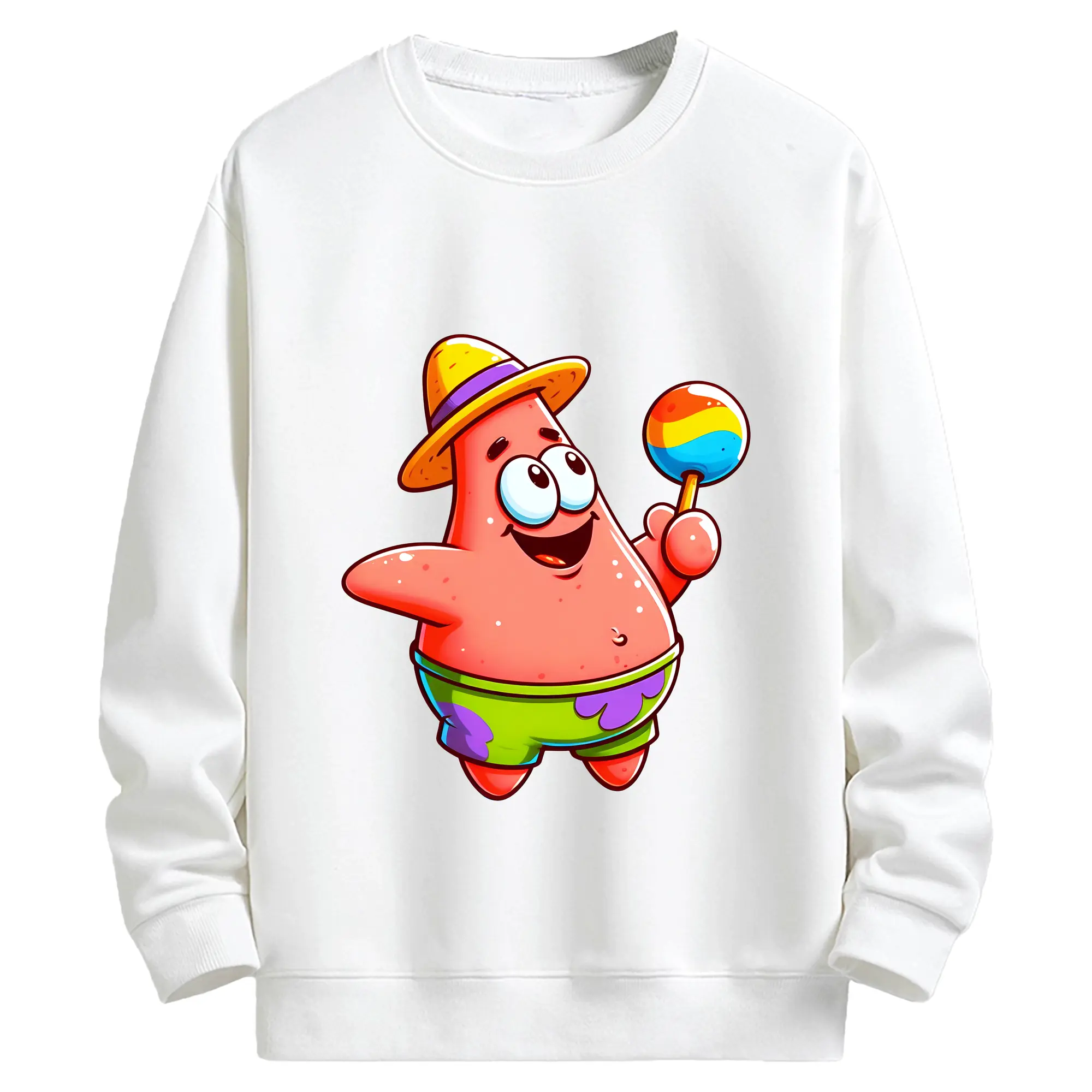 スポンジボブ グッズ パトリック・スター - キッズ クルーネックスウェットシャツ ・ フロントプリント ・ 綿80％ ポリエステル20％ ・ 快適 通学 スポーツ 日常使い お散歩用