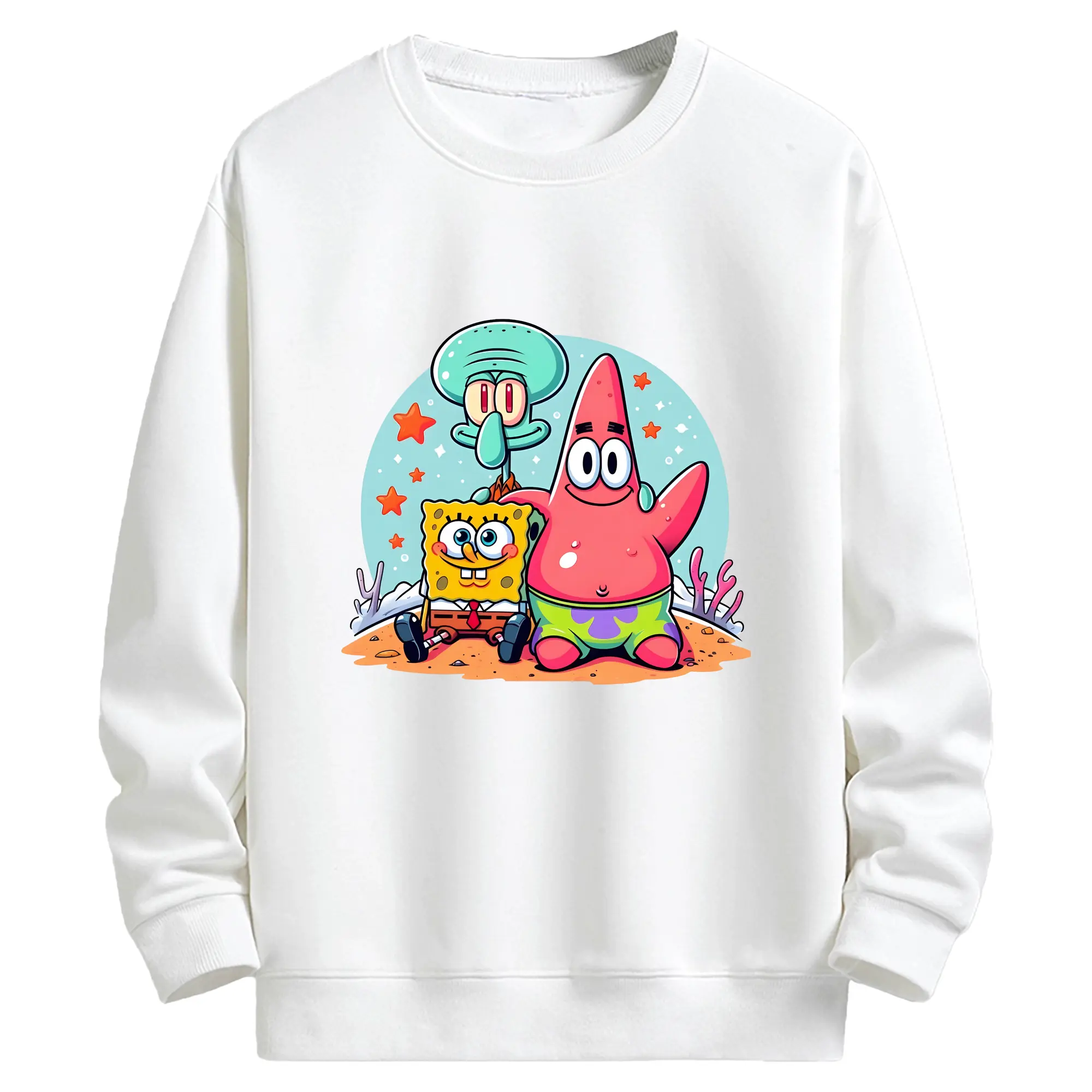 スポンジボブ グッズ パトリック・スター - キッズ クルーネックスウェットシャツ ・ フロントプリント ・ 綿80％ ポリエステル20％ ・ 快適 通学 スポーツ 日常使い お散歩用