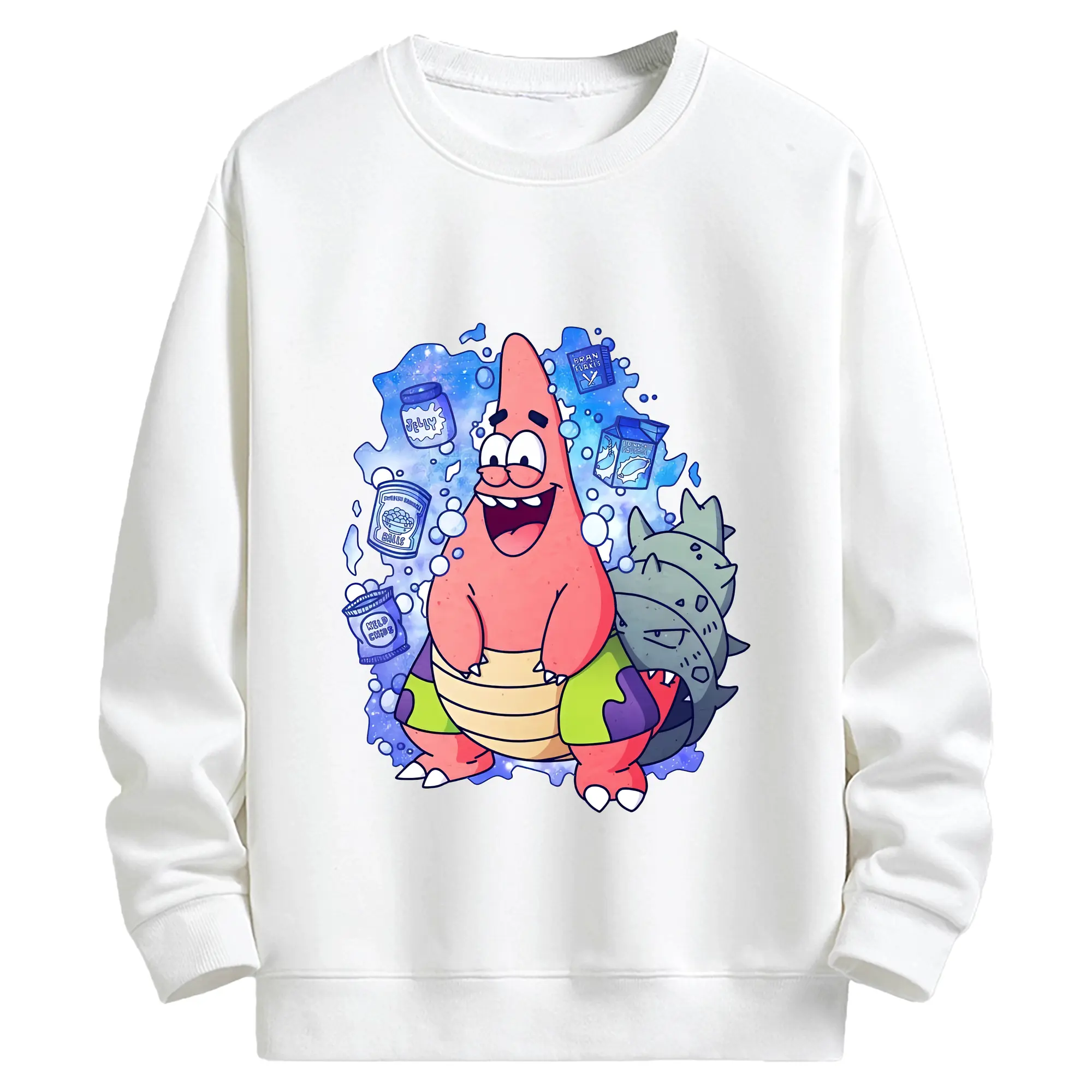 スポンジボブ グッズ パトリック・スター - キッズ クルーネックスウェットシャツ ・ フロントプリント ・ 綿80％ ポリエステル20％ ・ 快適 通学 スポーツ 日常使い お散歩用