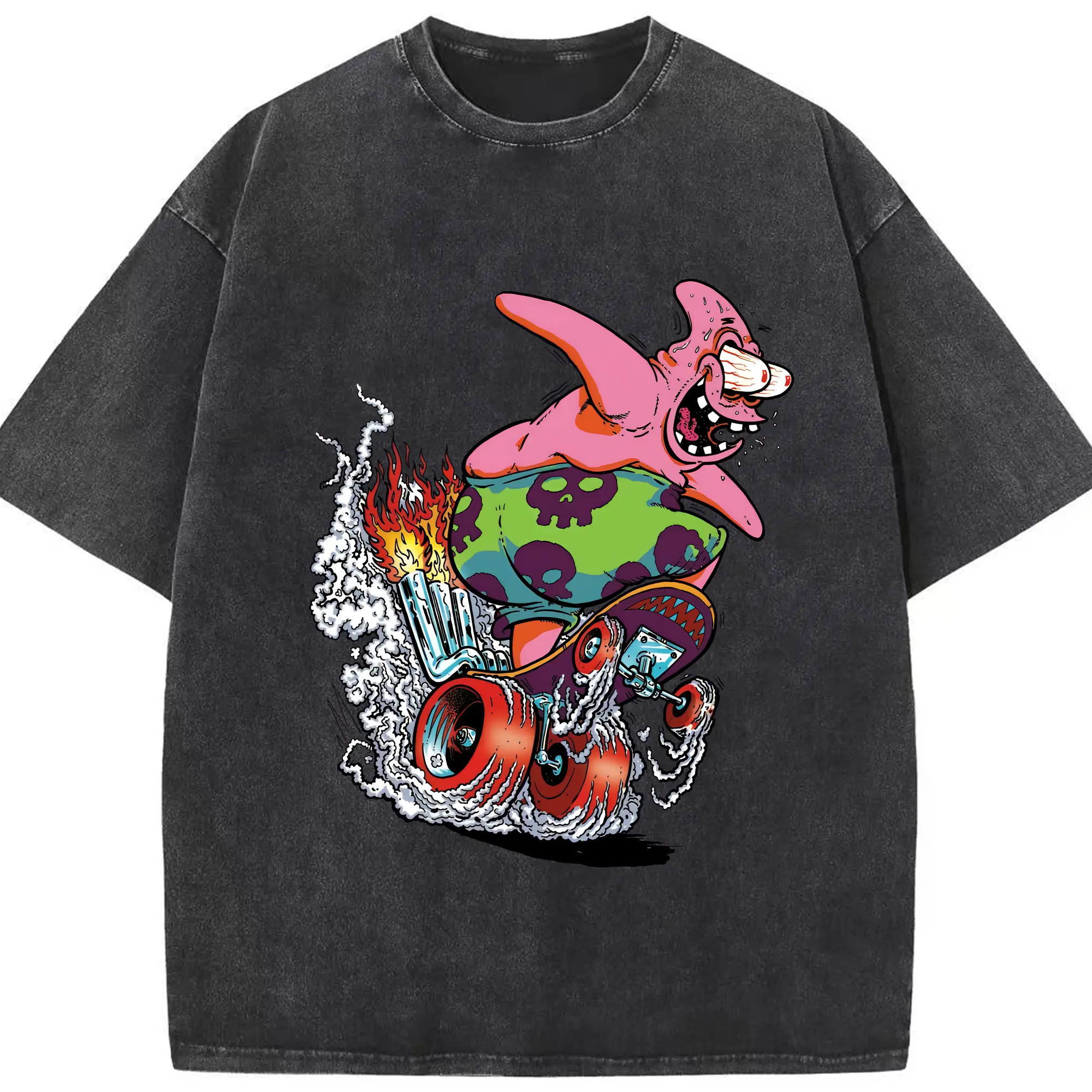 スポンジボブ グッズ パトリック・スター - 綿100％ ヴィンテージ風 半袖Tシャツ ・ フロントプリント ・ 柔らか肌触り ・ 通気性 快適 ・ スポーツ カジュアル 外出用