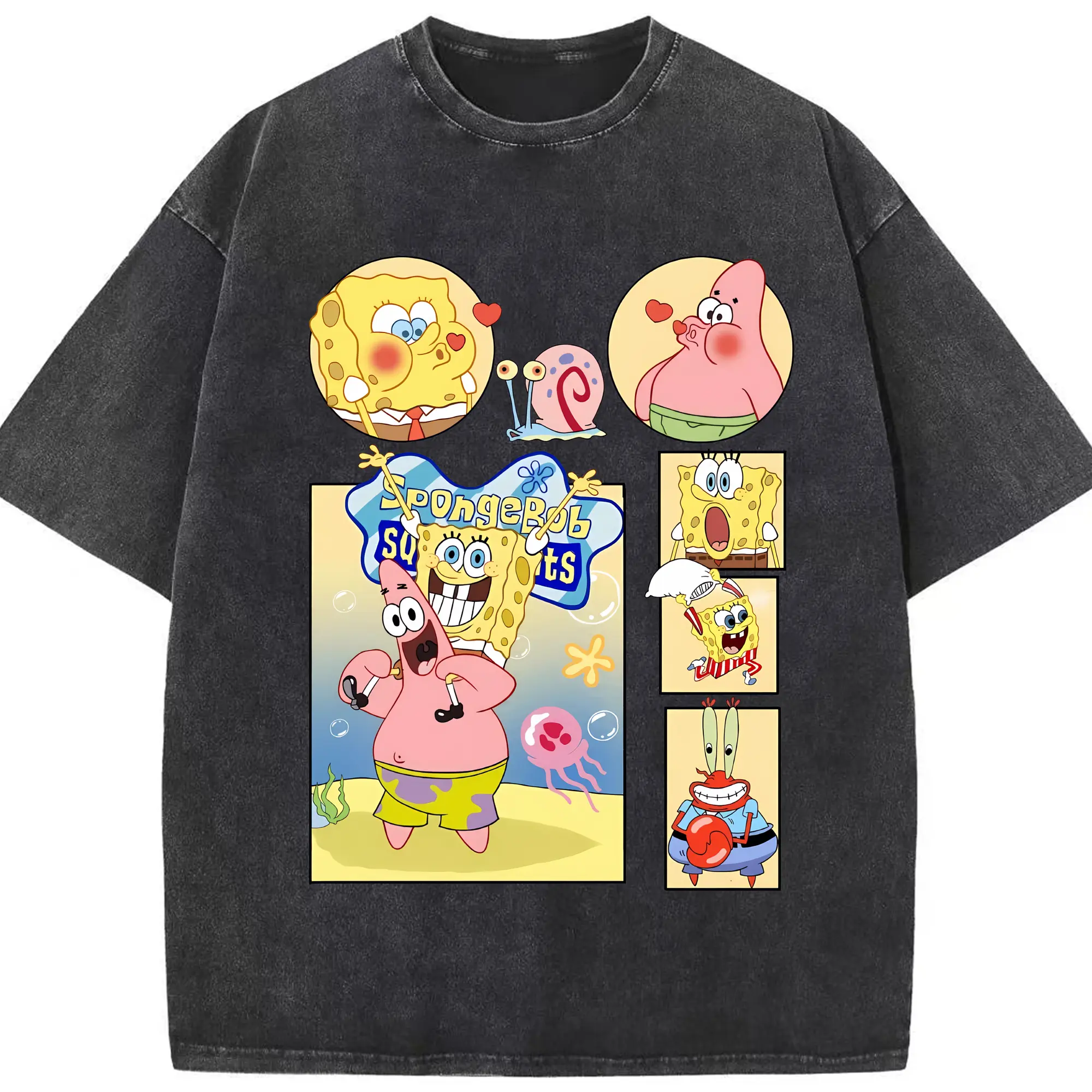 スポンジボブ グッズ パトリック・スター - 綿100％ ヴィンテージ風 半袖Tシャツ ・ フロントプリント ・ 柔らか肌触り ・ 通気性 快適 ・ スポーツ カジュアル 外出用