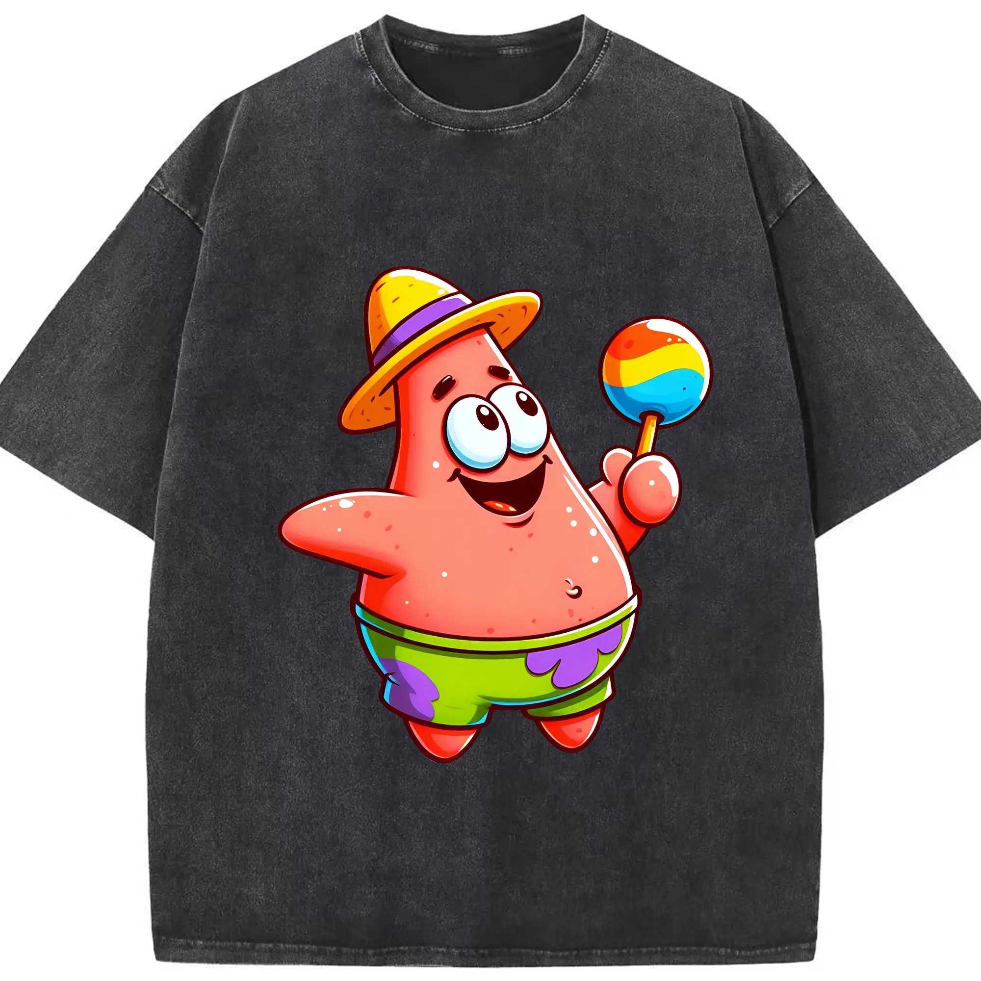 スポンジボブ グッズ パトリック・スター - 綿100％ ヴィンテージ風 半袖Tシャツ ・ フロントプリント ・ 柔らか肌触り ・ 通気性 快適 ・ スポーツ カジュアル 外出用