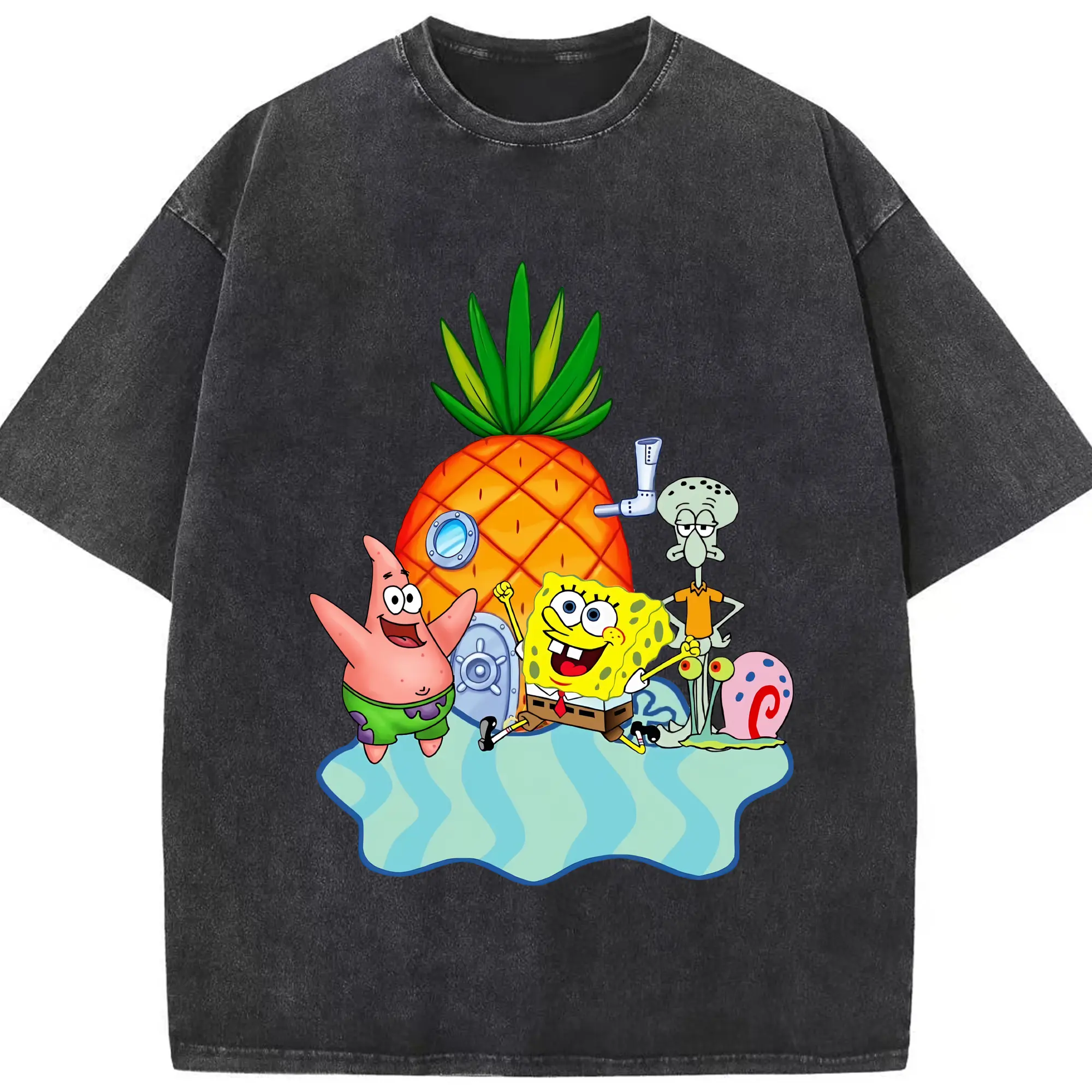 スポンジボブ グッズ パトリック・スター - 綿100％ ヴィンテージ風 半袖Tシャツ ・ フロントプリント ・ 柔らか肌触り ・ 通気性 快適 ・ スポーツ カジュアル 外出用