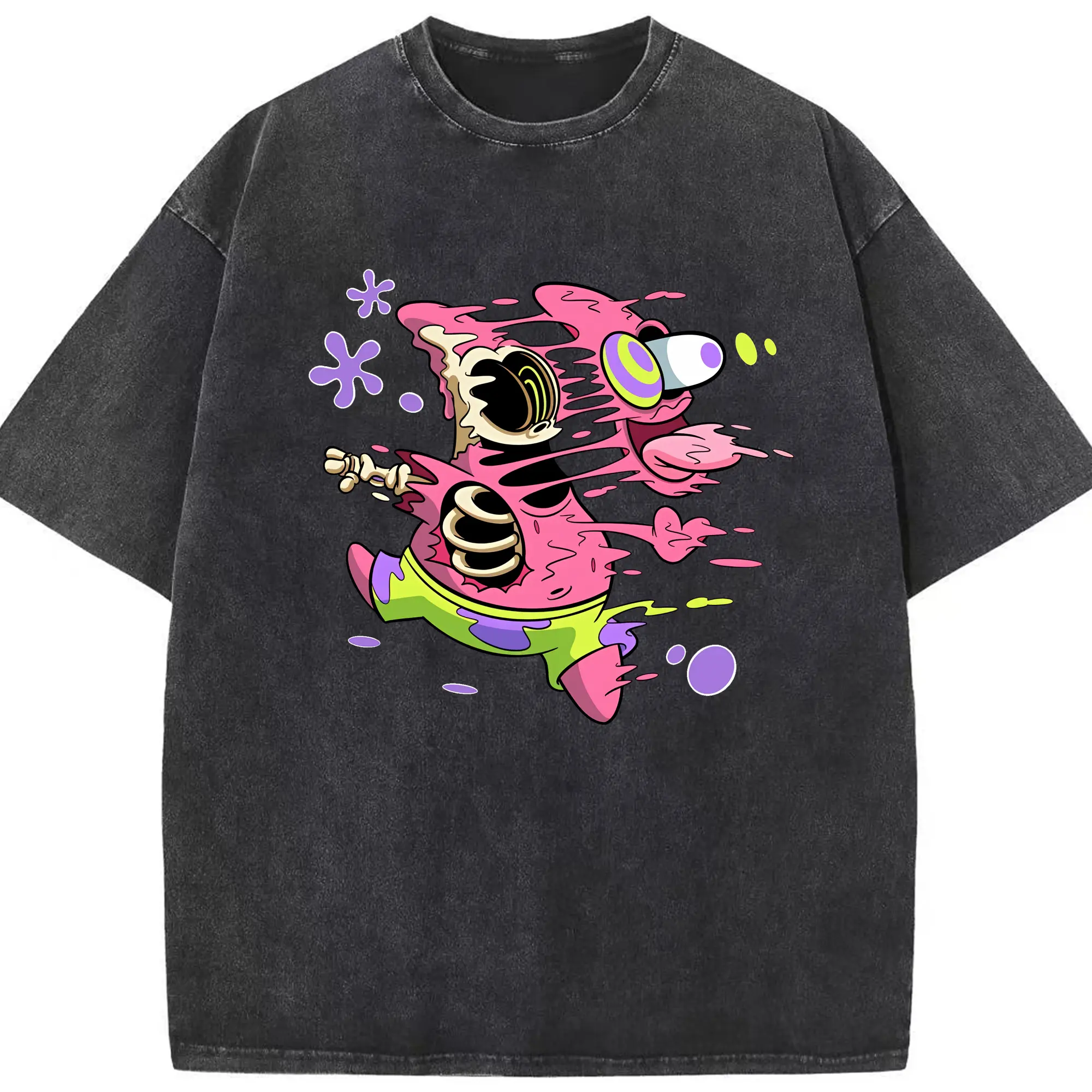 スポンジボブ グッズ パトリック・スター - 綿100％ ヴィンテージ風 半袖Tシャツ ・ フロントプリント ・ 柔らか肌触り ・ 通気性 快適 ・ スポーツ カジュアル 外出用