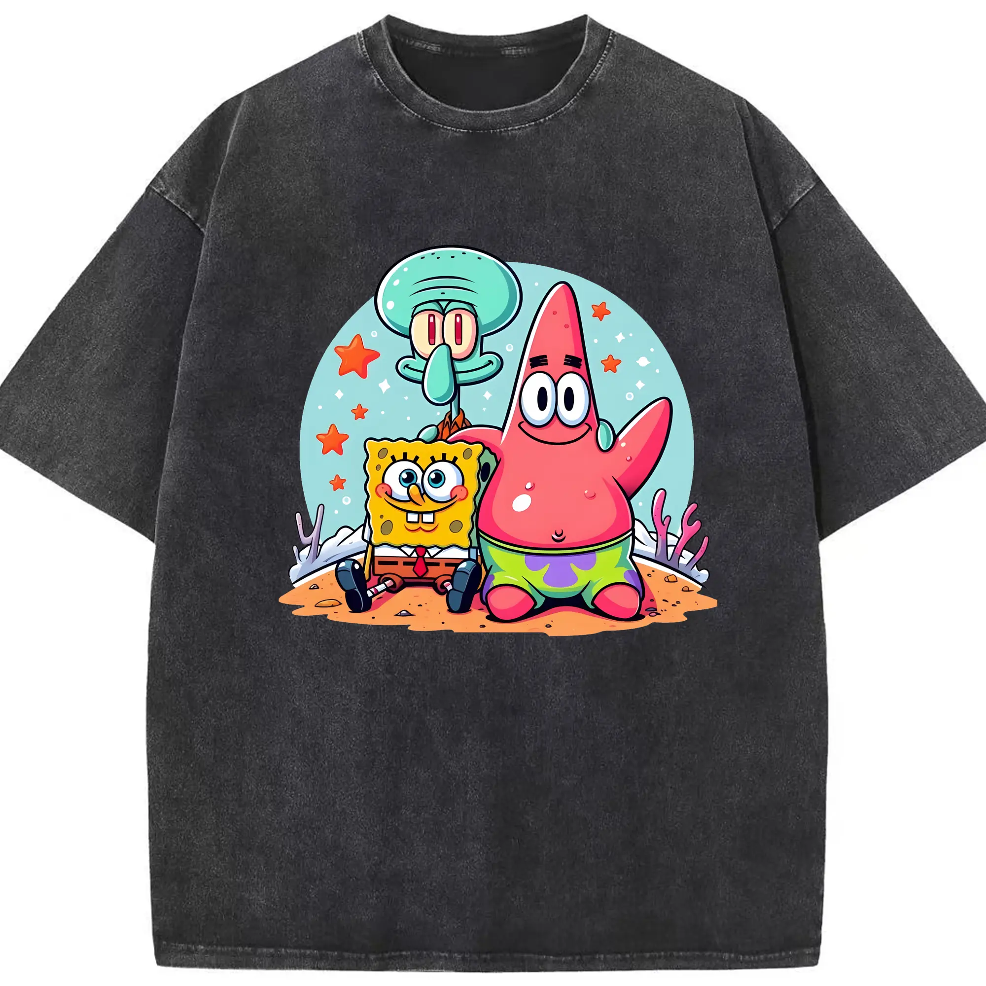 スポンジボブ グッズ パトリック・スター - 綿100％ ヴィンテージ風 半袖Tシャツ ・ フロントプリント ・ 柔らか肌触り ・ 通気性 快適 ・ スポーツ カジュアル 外出用