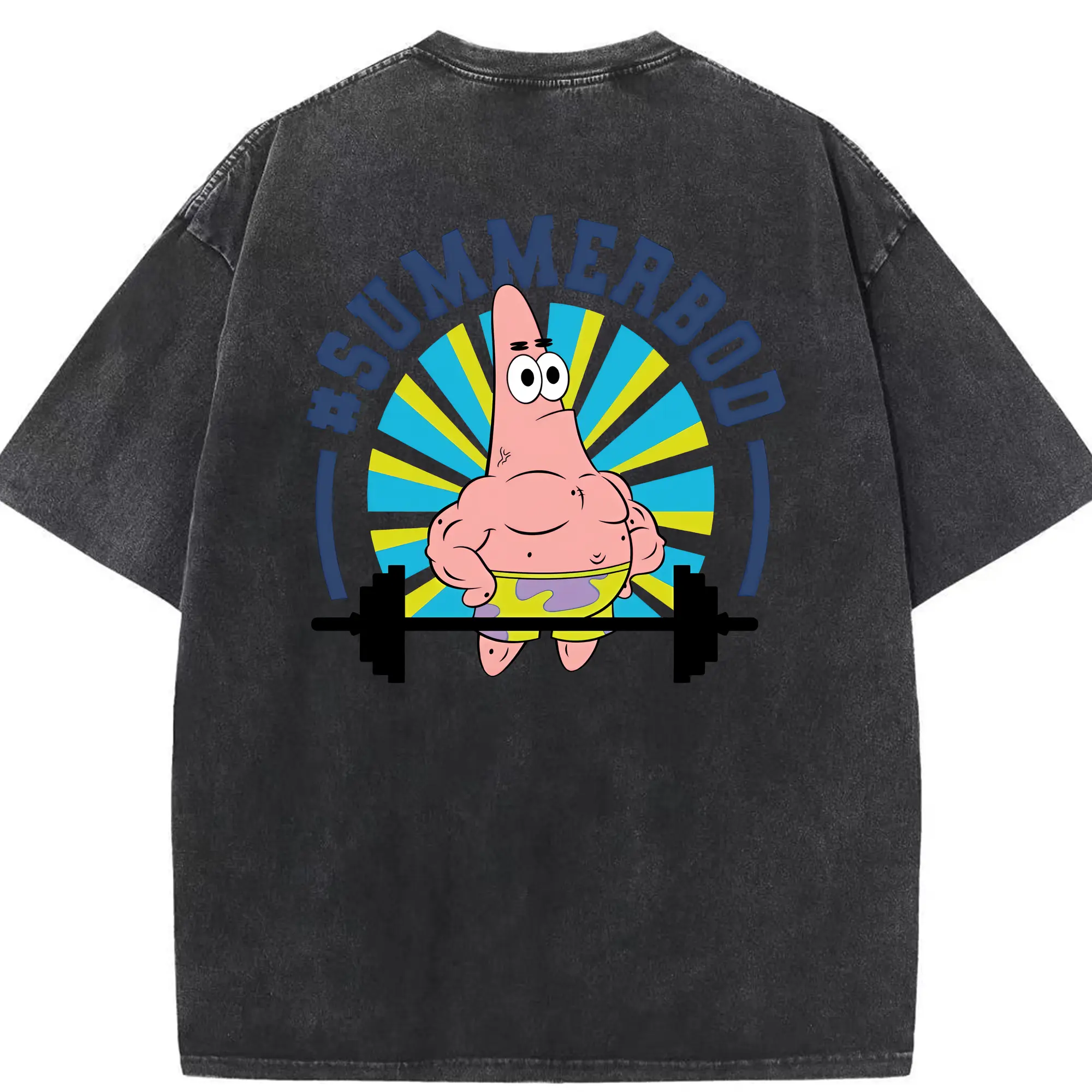 スポンジボブ グッズ パトリック・スター - 綿100％ ヴィンテージ風 半袖Tシャツ ・ 背面プリント ・ 柔らか肌触り ・ 通気性 快適 ・ スポーツ カジュアル 外出用