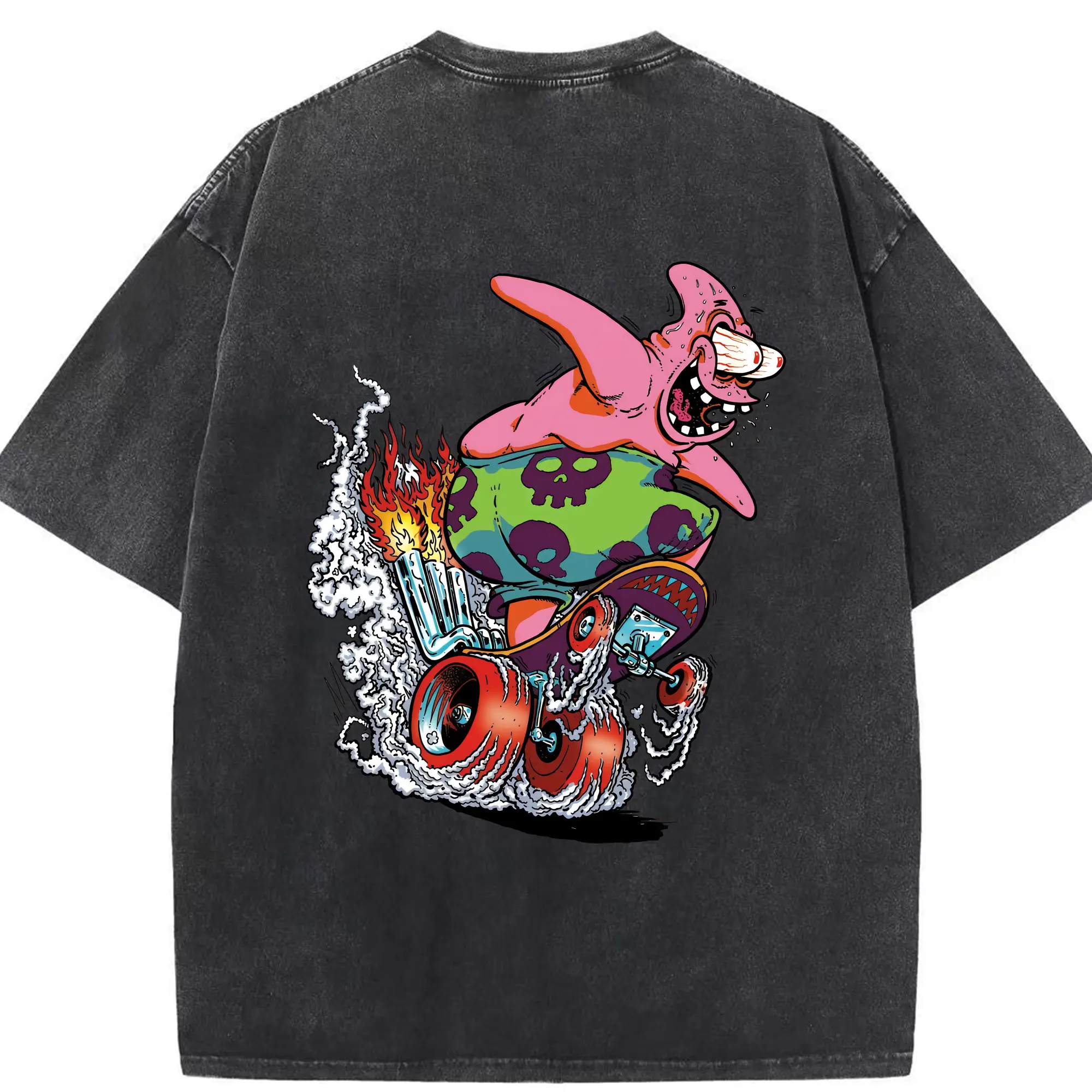 スポンジボブ グッズ パトリック・スター - 綿100％ ヴィンテージ風 半袖Tシャツ ・ 背面プリント ・ 柔らか肌触り ・ 通気性 快適 ・ スポーツ カジュアル 外出用