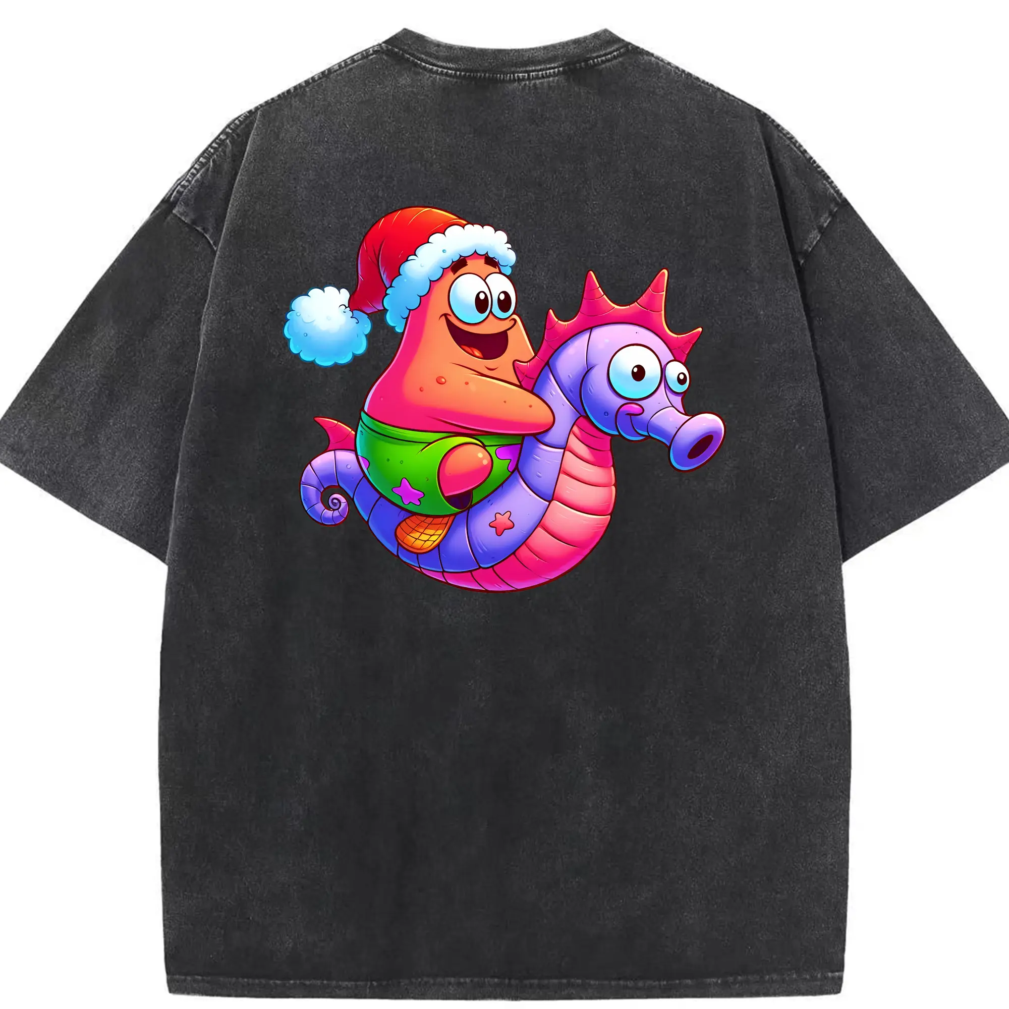 スポンジボブ グッズ パトリック・スター - 綿100％ ヴィンテージ風 半袖Tシャツ ・ 背面プリント ・ 柔らか肌触り ・ 通気性 快適 ・ スポーツ カジュアル 外出用