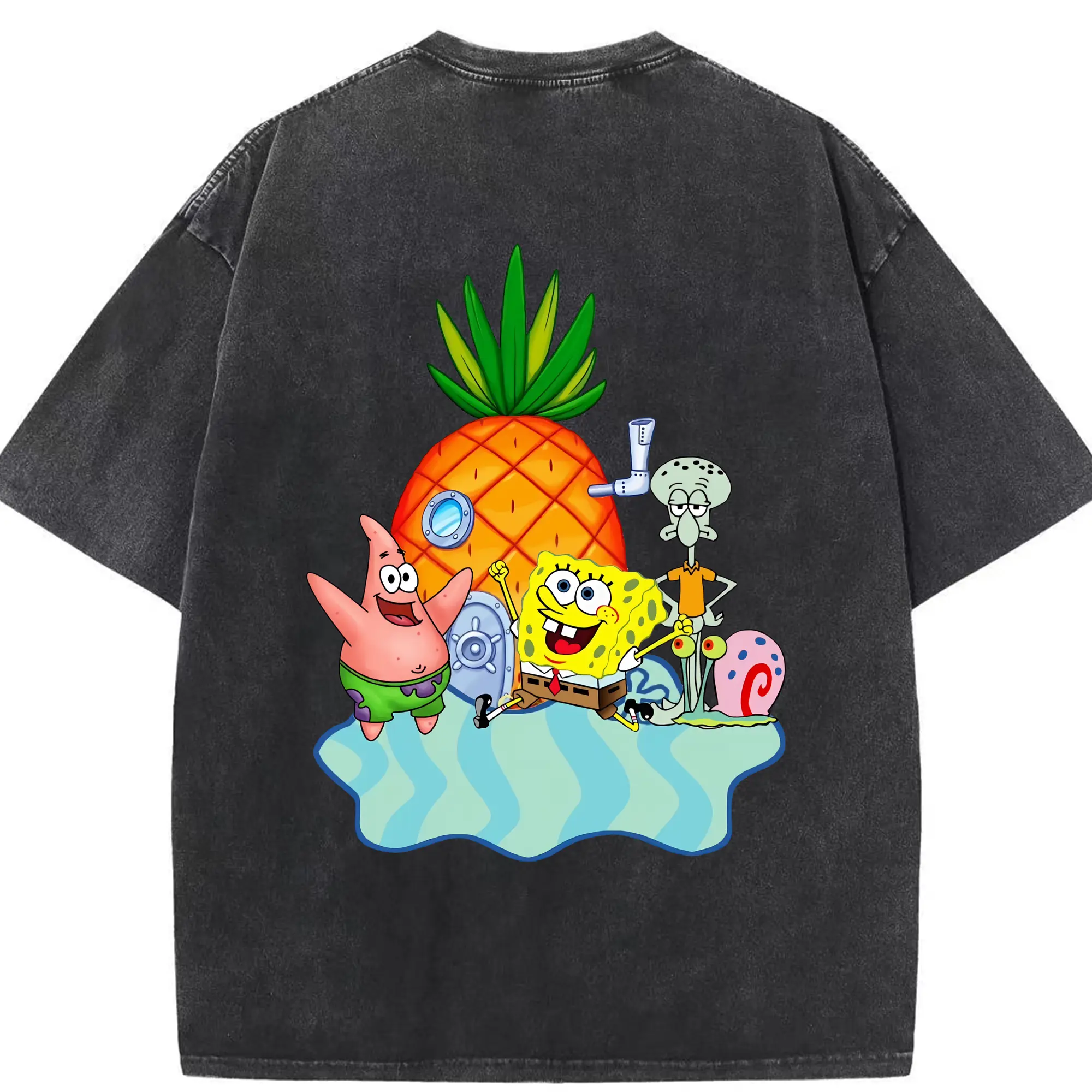 スポンジボブ グッズ パトリック・スター - 綿100％ ヴィンテージ風 半袖Tシャツ ・ 背面プリント ・ 柔らか肌触り ・ 通気性 快適 ・ スポーツ カジュアル 外出用