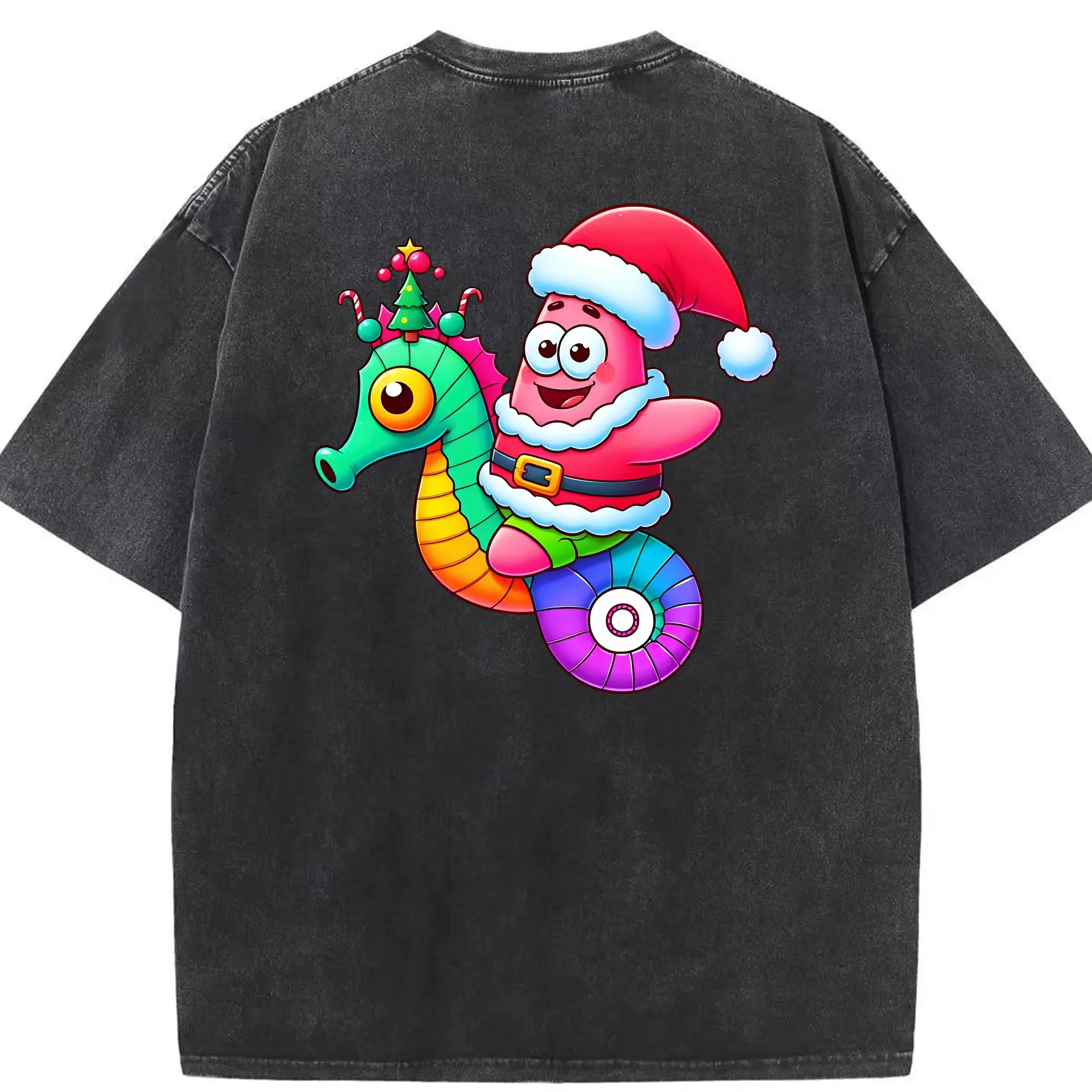 スポンジボブ グッズ パトリック・スター - 綿100％ ヴィンテージ風 半袖Tシャツ ・ 背面プリント ・ 柔らか肌触り ・ 通気性 快適 ・ スポーツ カジュアル 外出用