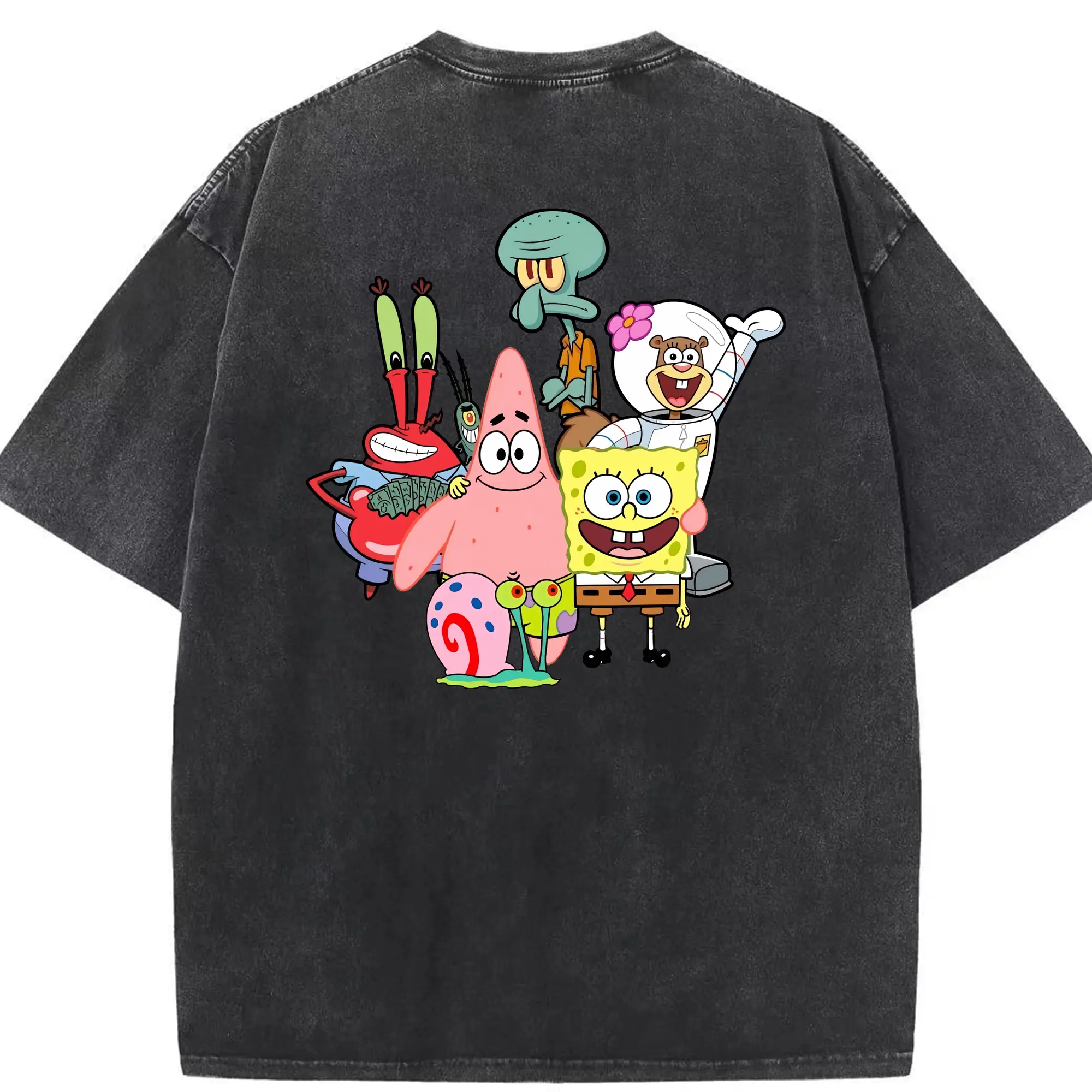 スポンジボブ グッズ パトリック・スター - 綿100％ ヴィンテージ風 半袖Tシャツ ・ 背面プリント ・ 柔らか肌触り ・ 通気性 快適 ・ スポーツ カジュアル 外出用