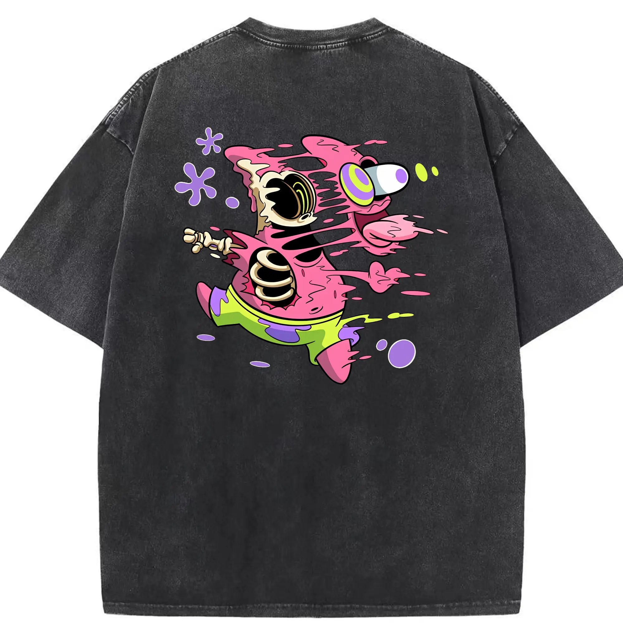 スポンジボブ グッズ パトリック・スター - 綿100％ ヴィンテージ風 半袖Tシャツ ・ 背面プリント ・ 柔らか肌触り ・ 通気性 快適 ・ スポーツ カジュアル 外出用