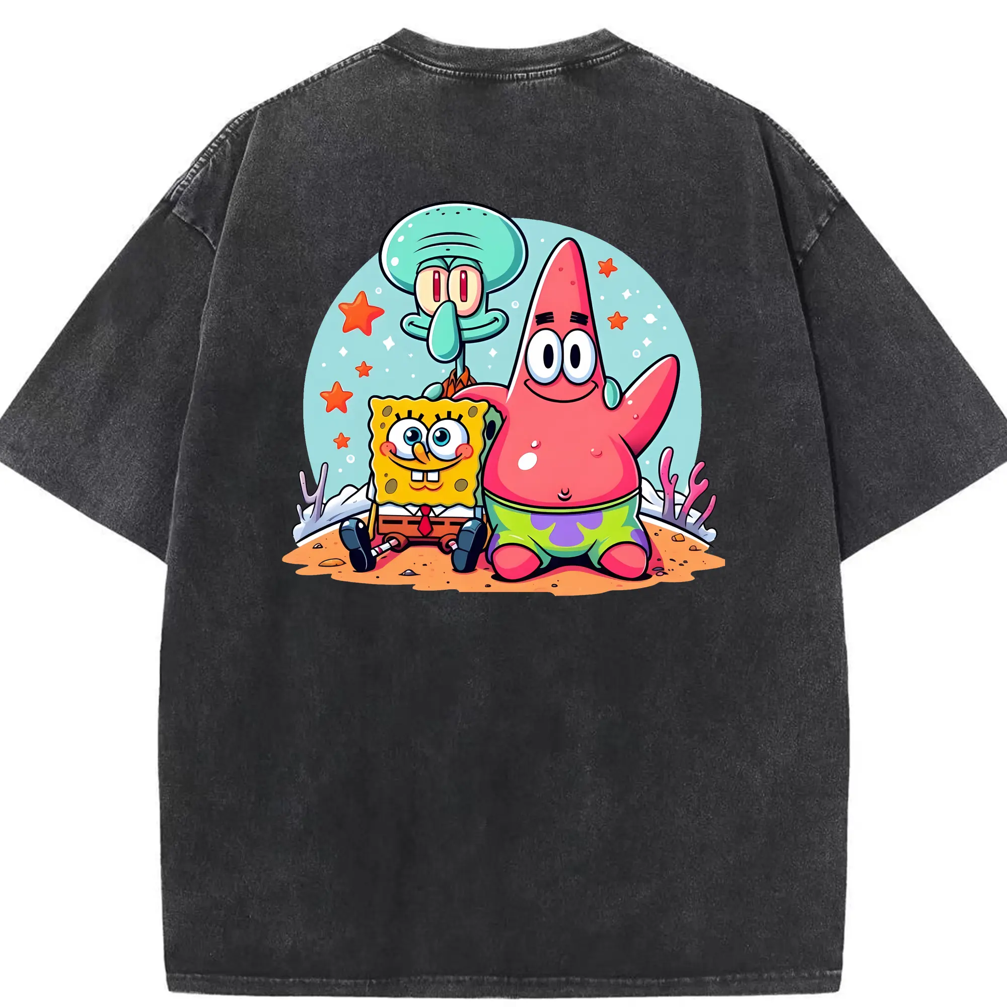 スポンジボブ グッズ パトリック・スター - 綿100％ ヴィンテージ風 半袖Tシャツ ・ 背面プリント ・ 柔らか肌触り ・ 通気性 快適 ・ スポーツ カジュアル 外出用