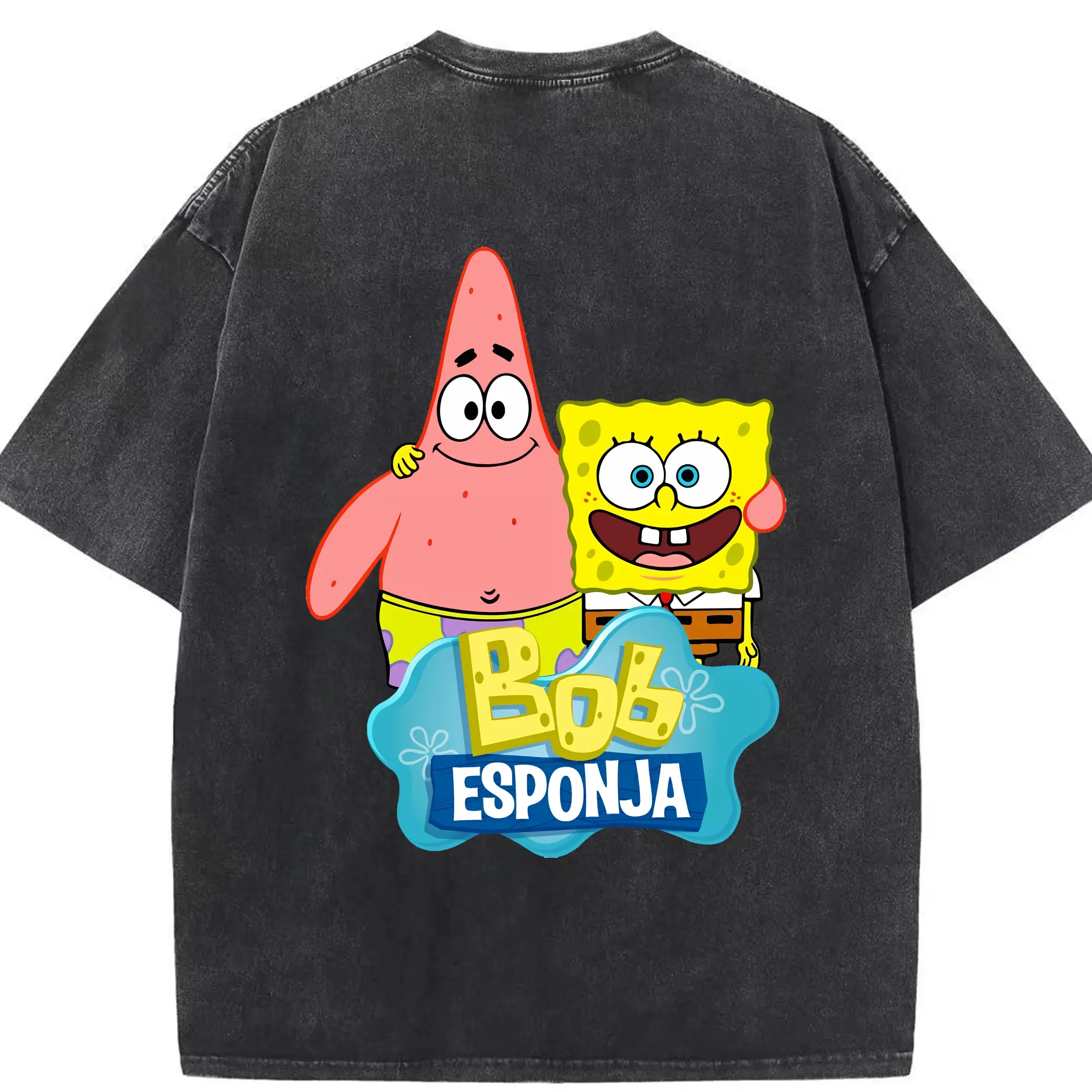 スポンジボブ グッズ パトリック・スター - 綿100％ ヴィンテージ風 半袖Tシャツ ・ 背面プリント ・ 柔らか肌触り ・ 通気性 快適 ・ スポーツ カジュアル 外出用