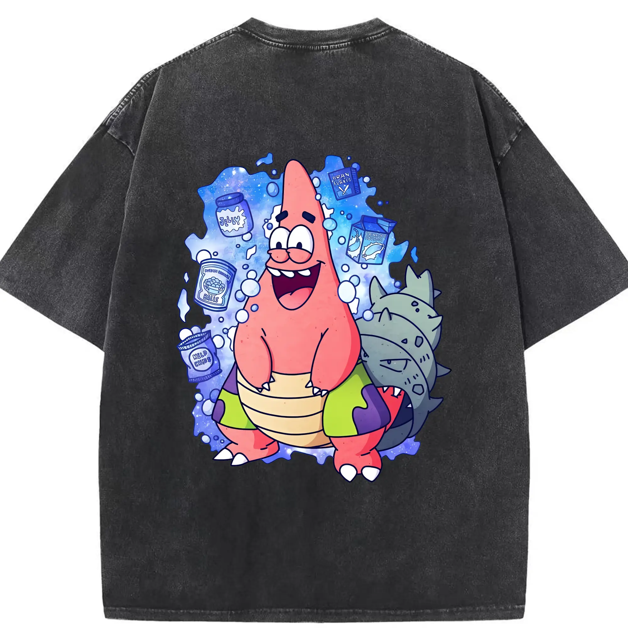 スポンジボブ グッズ パトリック・スター - 綿100％ ヴィンテージ風 半袖Tシャツ ・ 背面プリント ・ 柔らか肌触り ・ 通気性 快適 ・ スポーツ カジュアル 外出用