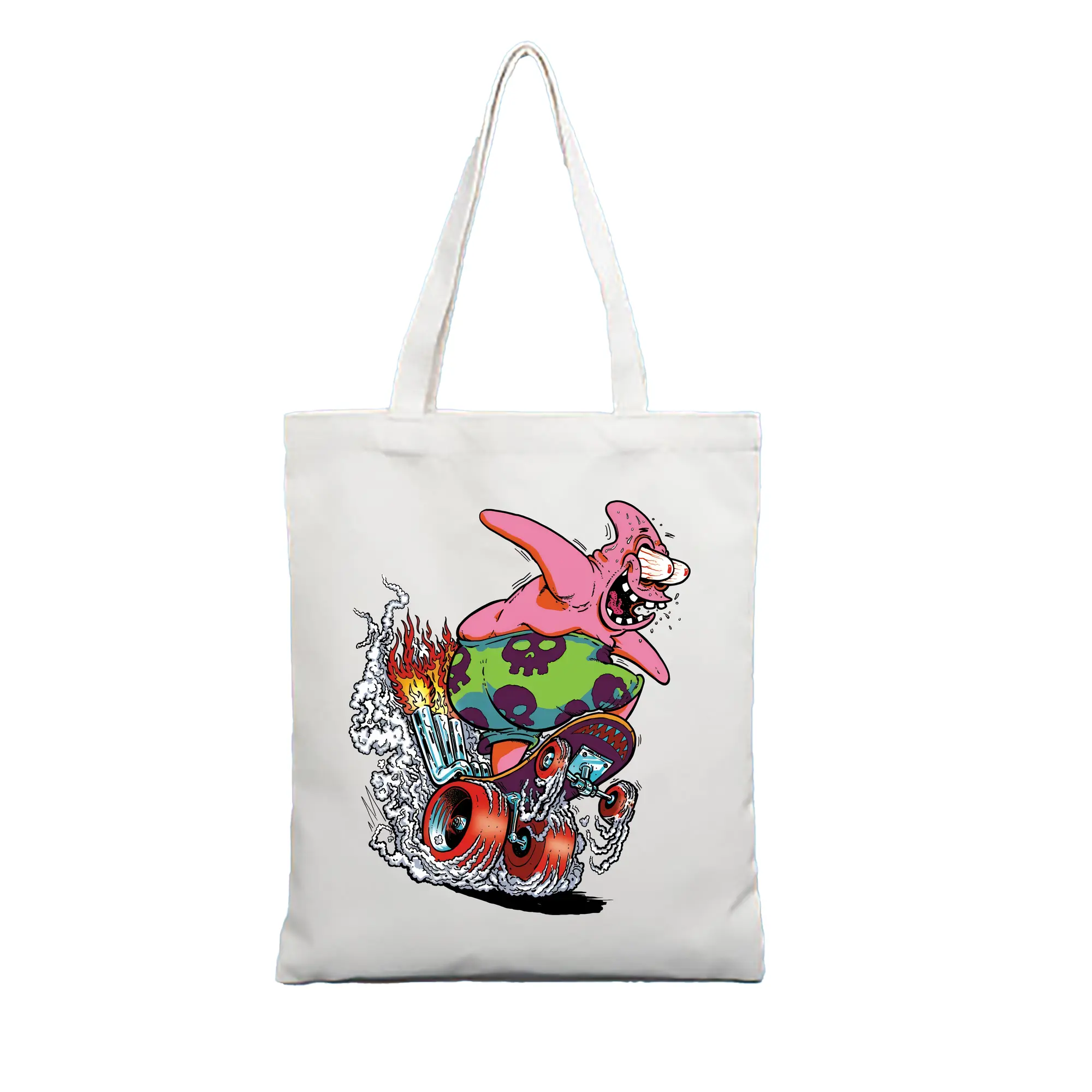 スポンジボブ グッズ パトリック・スター - 縦型キャンバス手提げバッグ（トートバッグ） ・ キャンバス素材 ・ ショッピング用 ・ 軽量 丈夫 お手入れ簡単