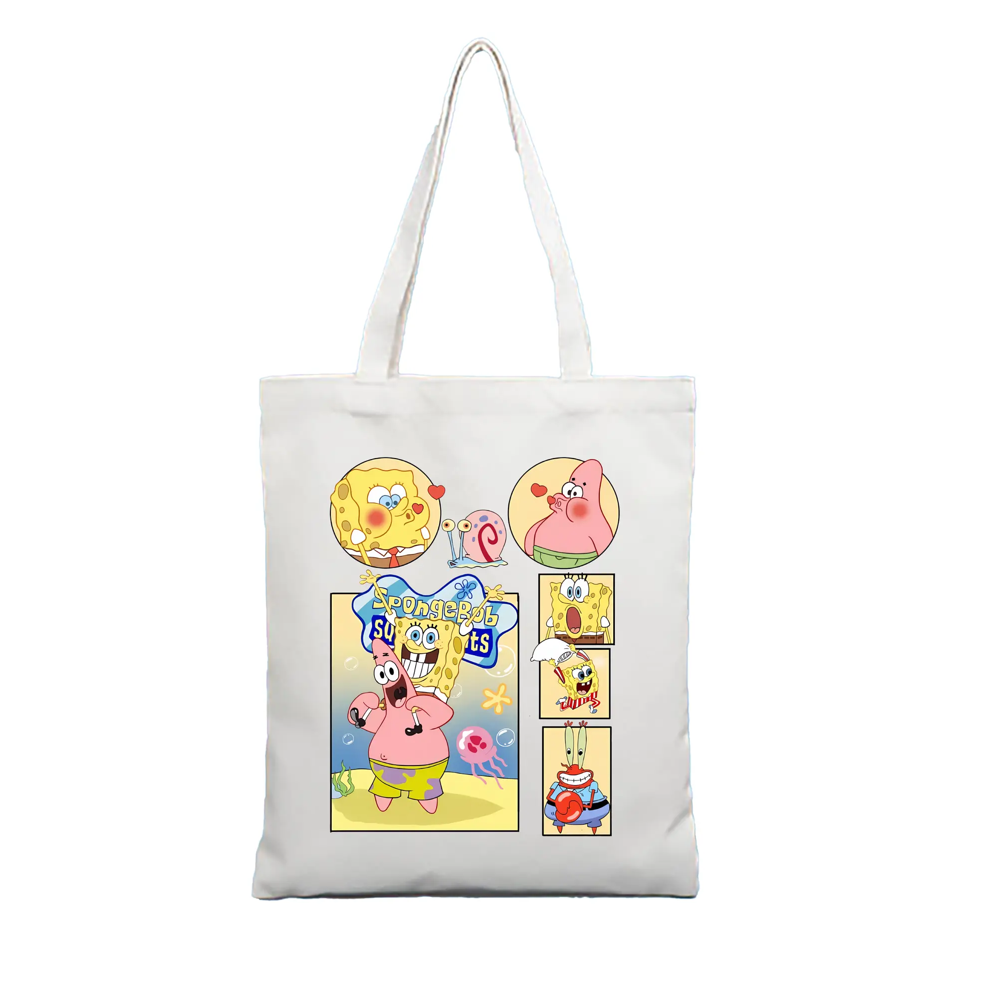 スポンジボブ グッズ パトリック・スター - 縦型キャンバス手提げバッグ（トートバッグ） ・ キャンバス素材 ・ ショッピング用 ・ 軽量 丈夫 お手入れ簡単