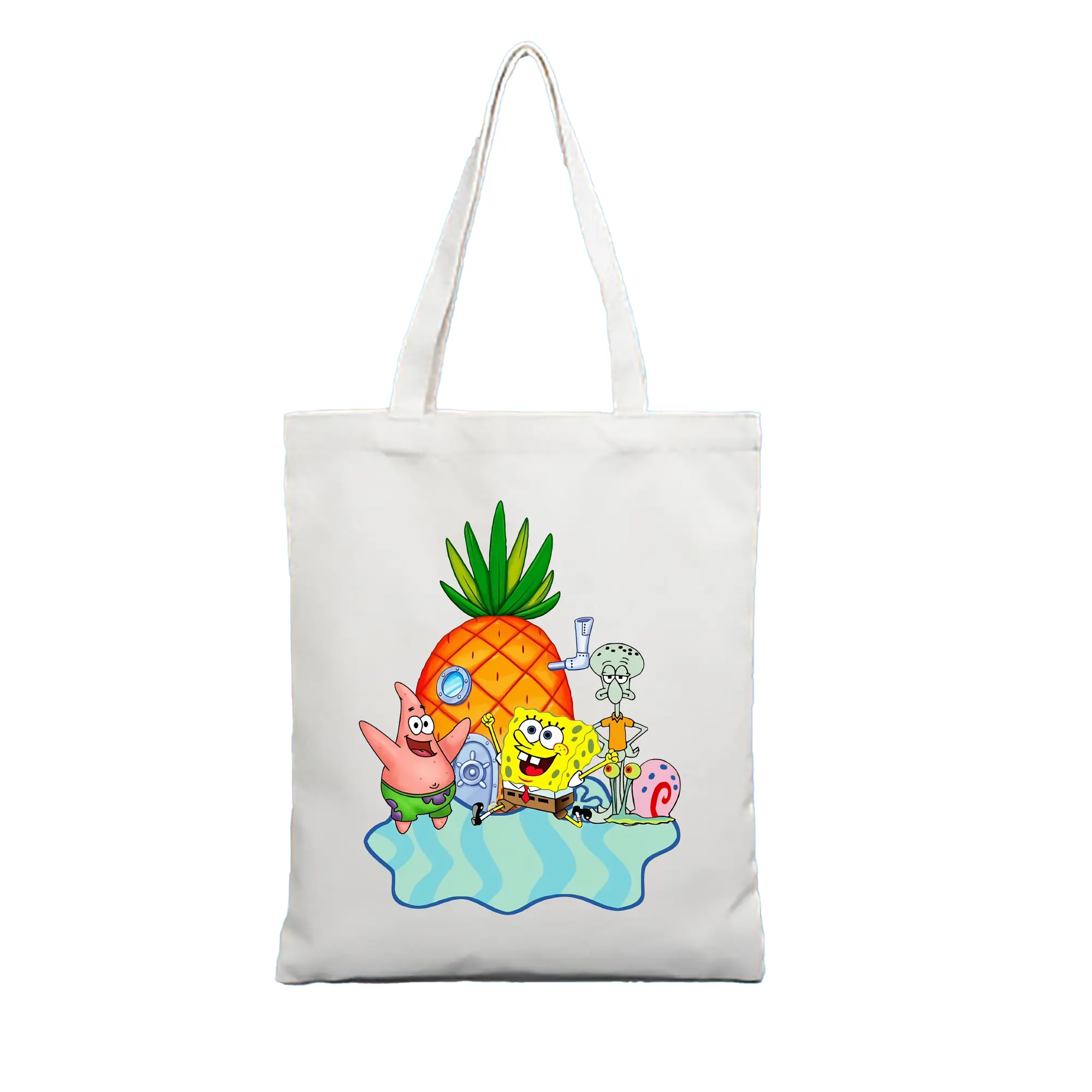 スポンジボブ グッズ パトリック・スター - 縦型キャンバス手提げバッグ（トートバッグ） ・ キャンバス素材 ・ ショッピング用 ・ 軽量 丈夫 お手入れ簡単