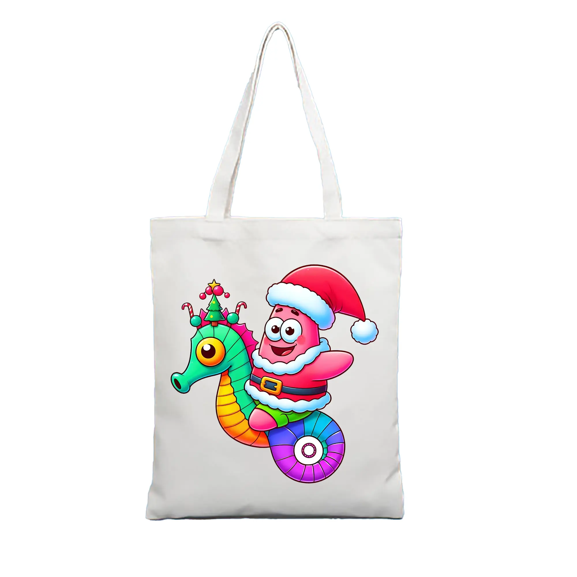 スポンジボブ グッズ パトリック・スター - 縦型キャンバス手提げバッグ（トートバッグ） ・ キャンバス素材 ・ ショッピング用 ・ 軽量 丈夫 お手入れ簡単