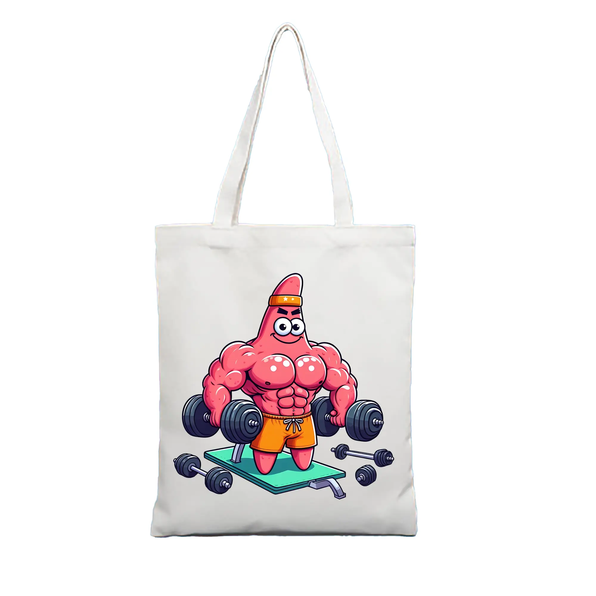 スポンジボブ グッズ パトリック・スター - 縦型キャンバス手提げバッグ（トートバッグ） ・ キャンバス素材 ・ ショッピング用 ・ 軽量 丈夫 お手入れ簡単