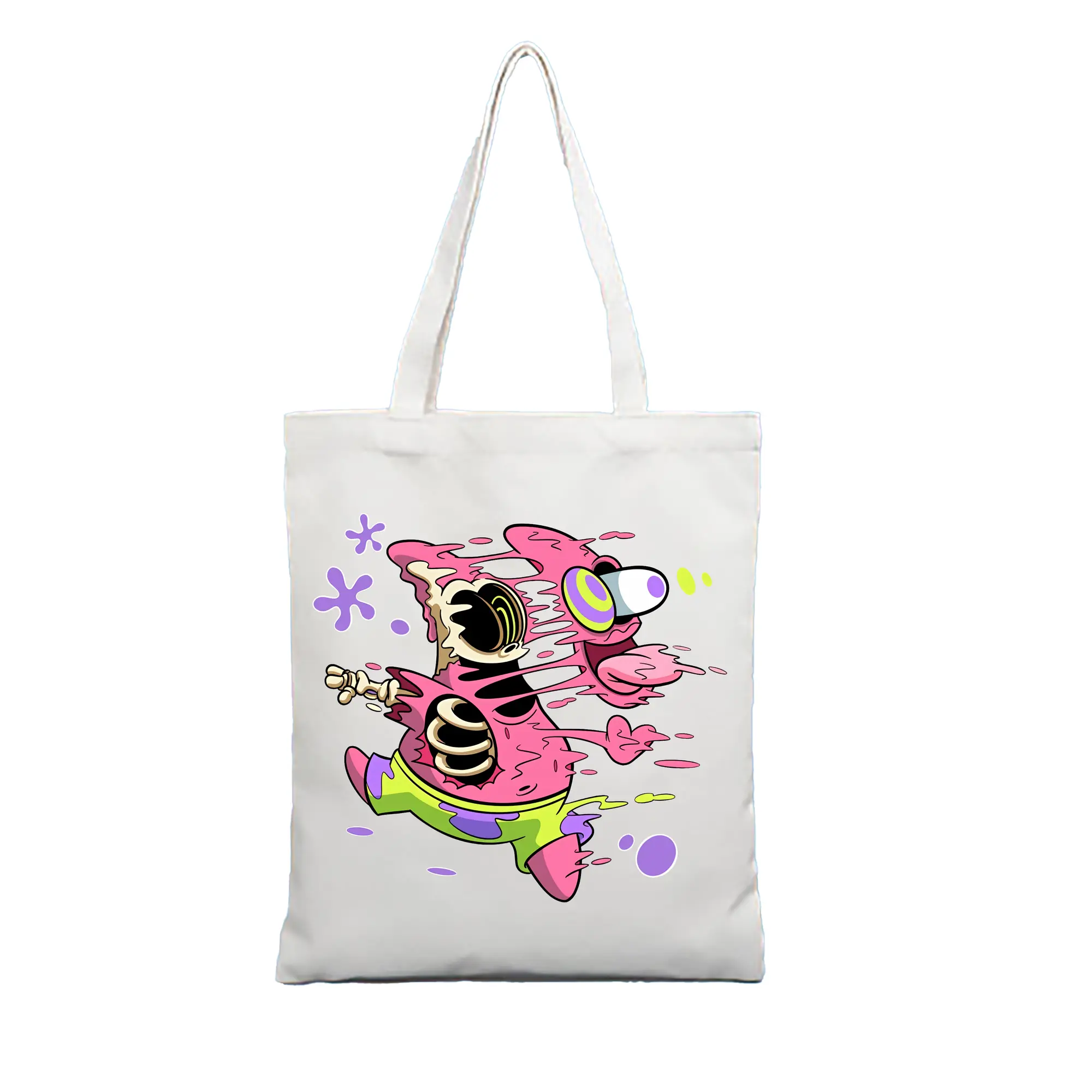 スポンジボブ グッズ パトリック・スター - 縦型キャンバス手提げバッグ（トートバッグ） ・ キャンバス素材 ・ ショッピング用 ・ 軽量 丈夫 お手入れ簡単