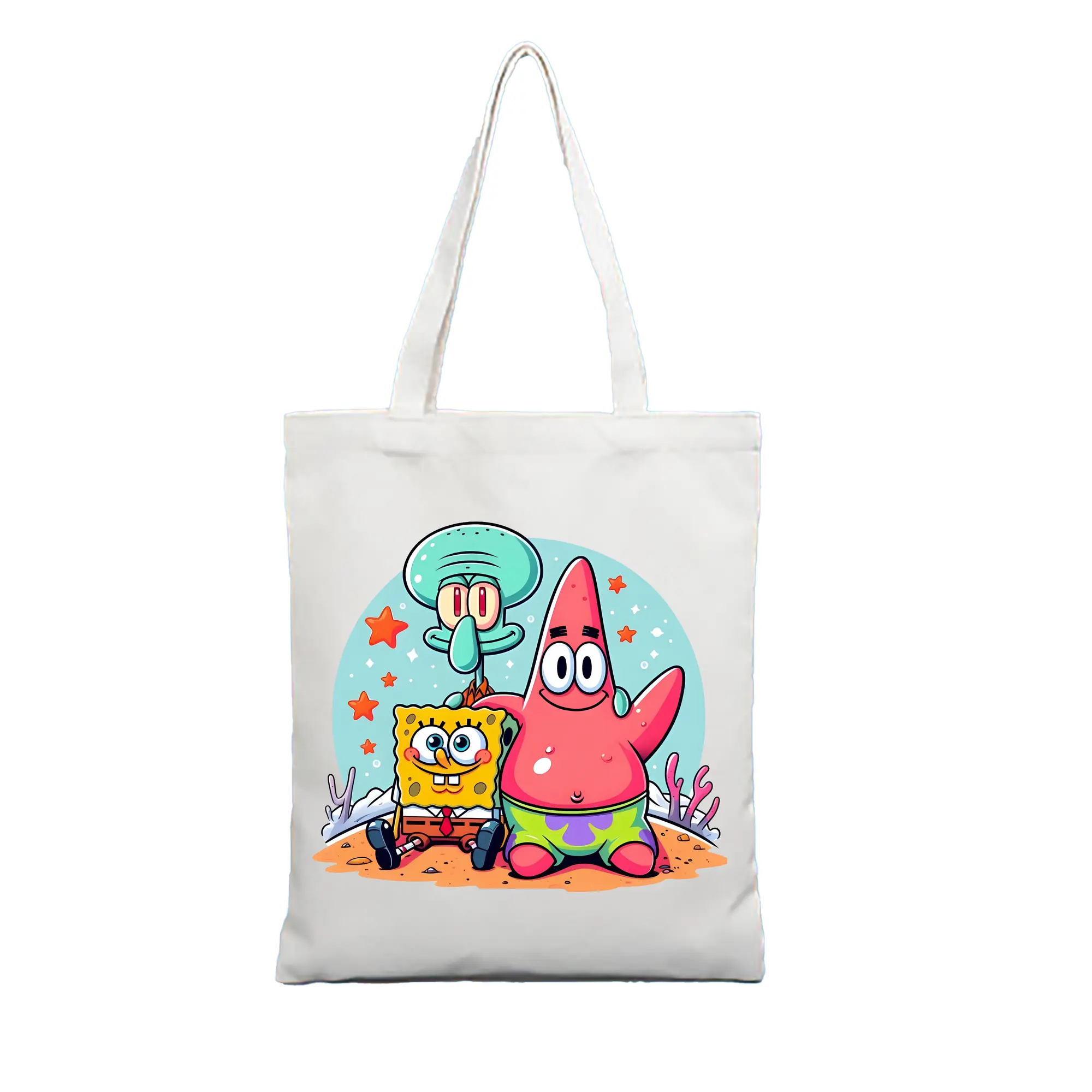 スポンジボブ グッズ パトリック・スター - 縦型キャンバス手提げバッグ（トートバッグ） ・ キャンバス素材 ・ ショッピング用 ・ 軽量 丈夫 お手入れ簡単