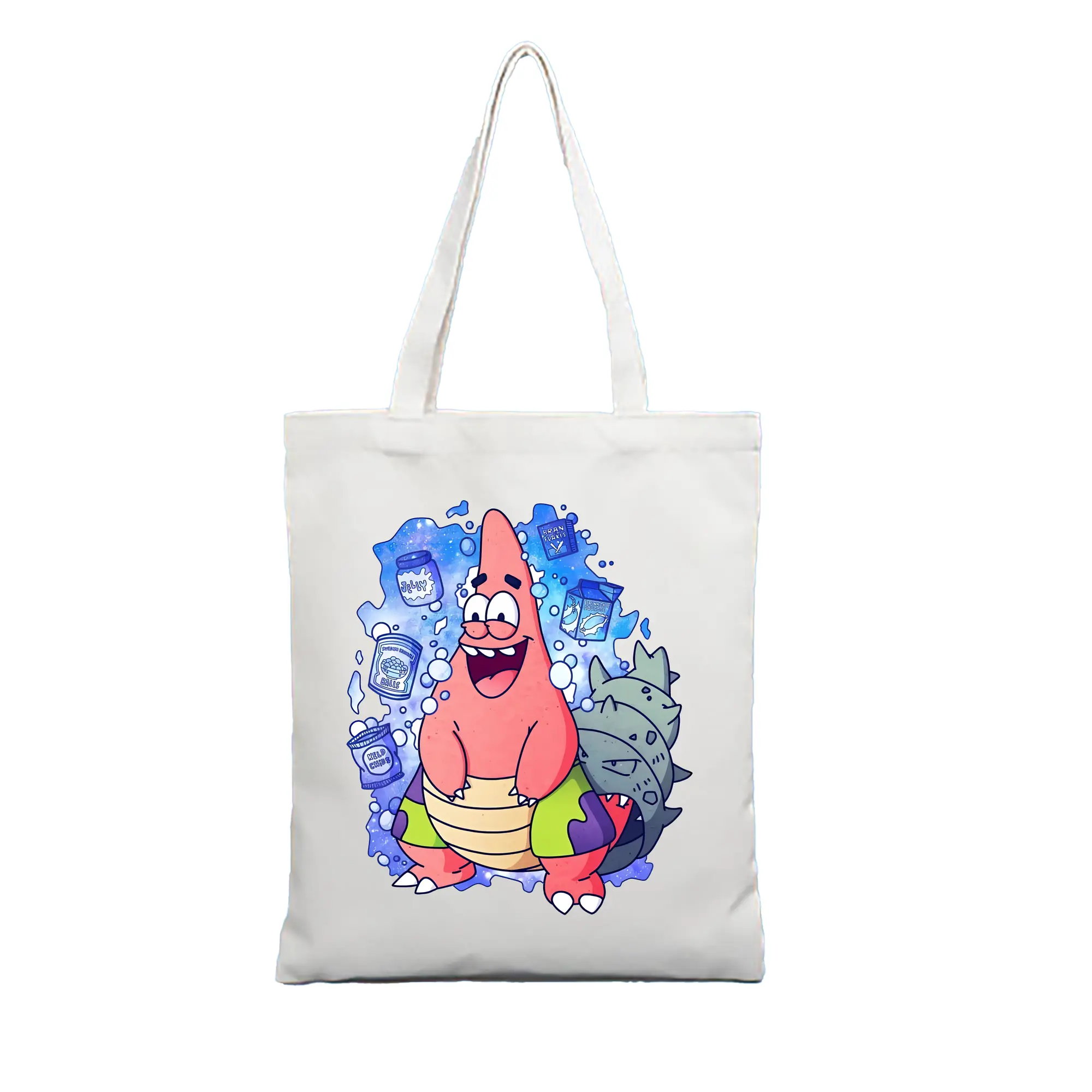 スポンジボブ グッズ パトリック・スター - 縦型キャンバス手提げバッグ（トートバッグ） ・ キャンバス素材 ・ ショッピング用 ・ 軽量 丈夫 お手入れ簡単