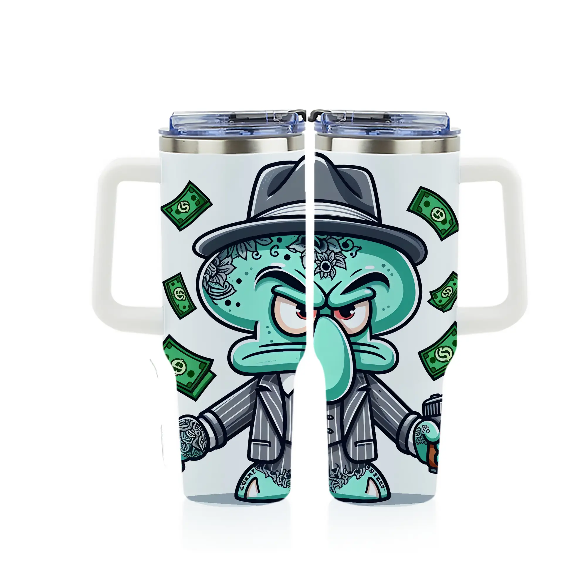 スポンジボブ グッズ イカルド - 1200mL フルプリント車用タンブラー ・ 304ステンレス 内側 ・ 201ステンレス 外側 ・ 保温 保冷 ・ 通勤 ドライブ アウトドア用