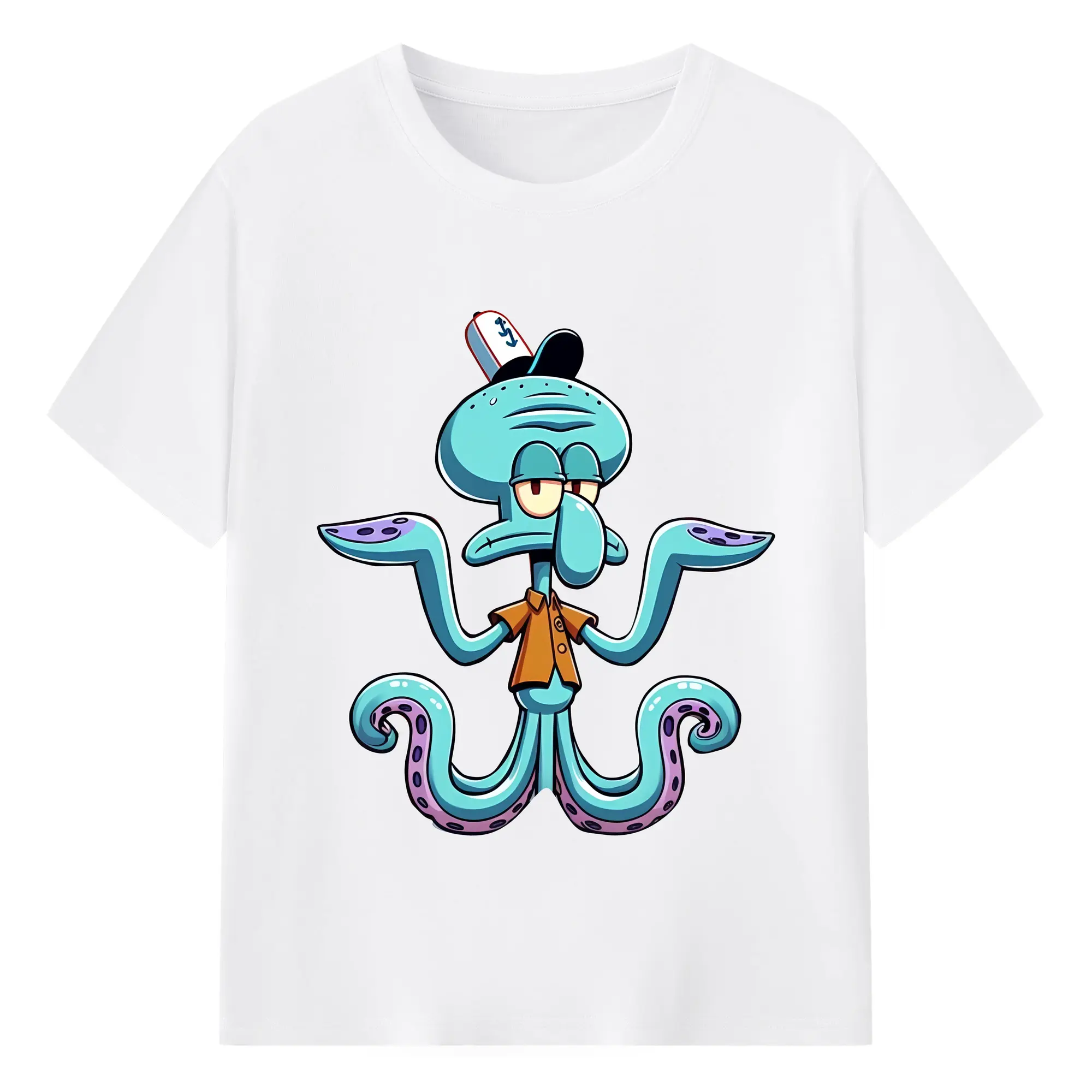 スポンジボブ グッズ イカルド - 綿100％ 半袖Tシャツ ・ フロントプリント ・ 快適 通気性 ・ 日常使い 散歩 スポーツ用