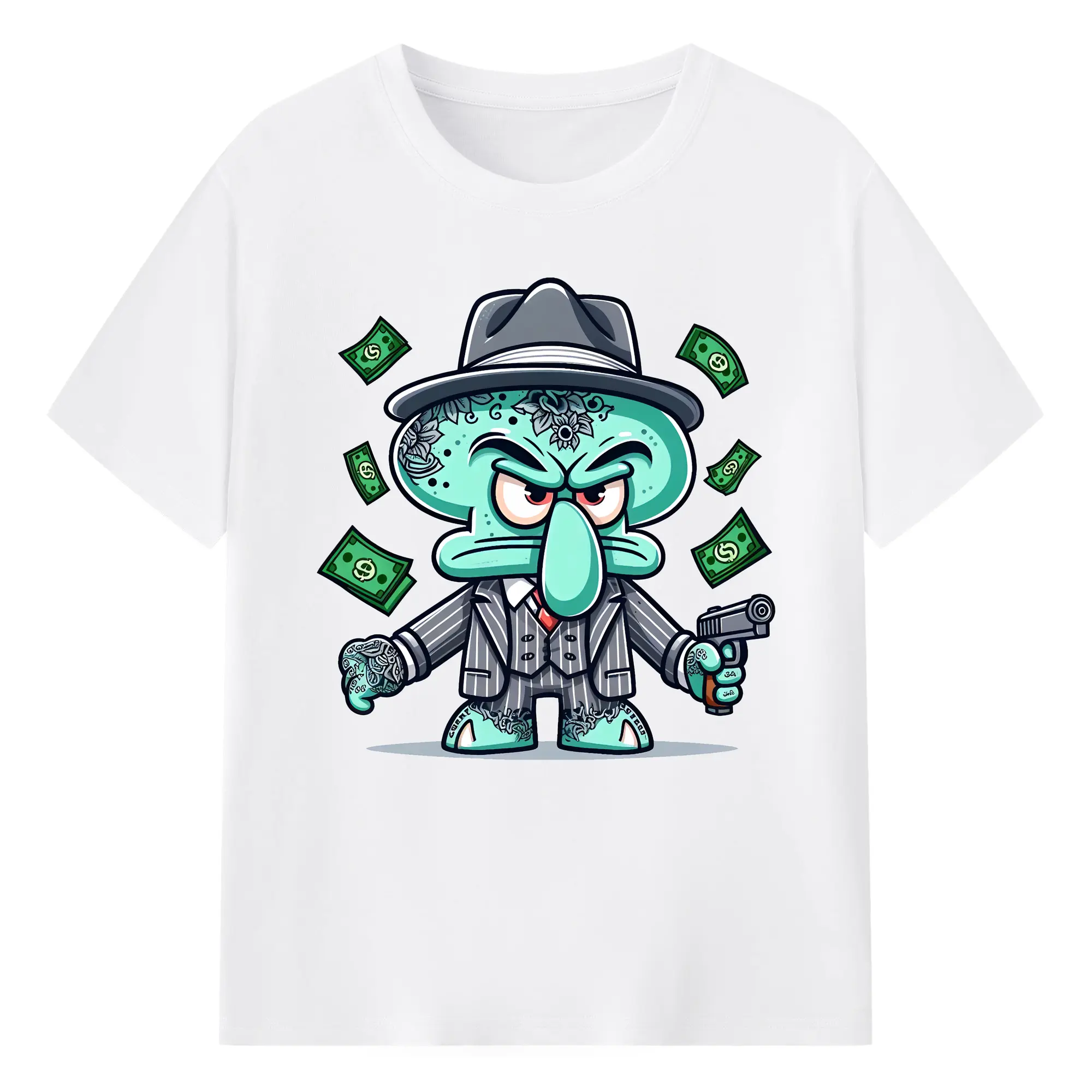 スポンジボブ グッズ イカルド - 綿100％ 半袖Tシャツ ・ フロントプリント ・ 快適 通気性 ・ 日常使い 散歩 スポーツ用