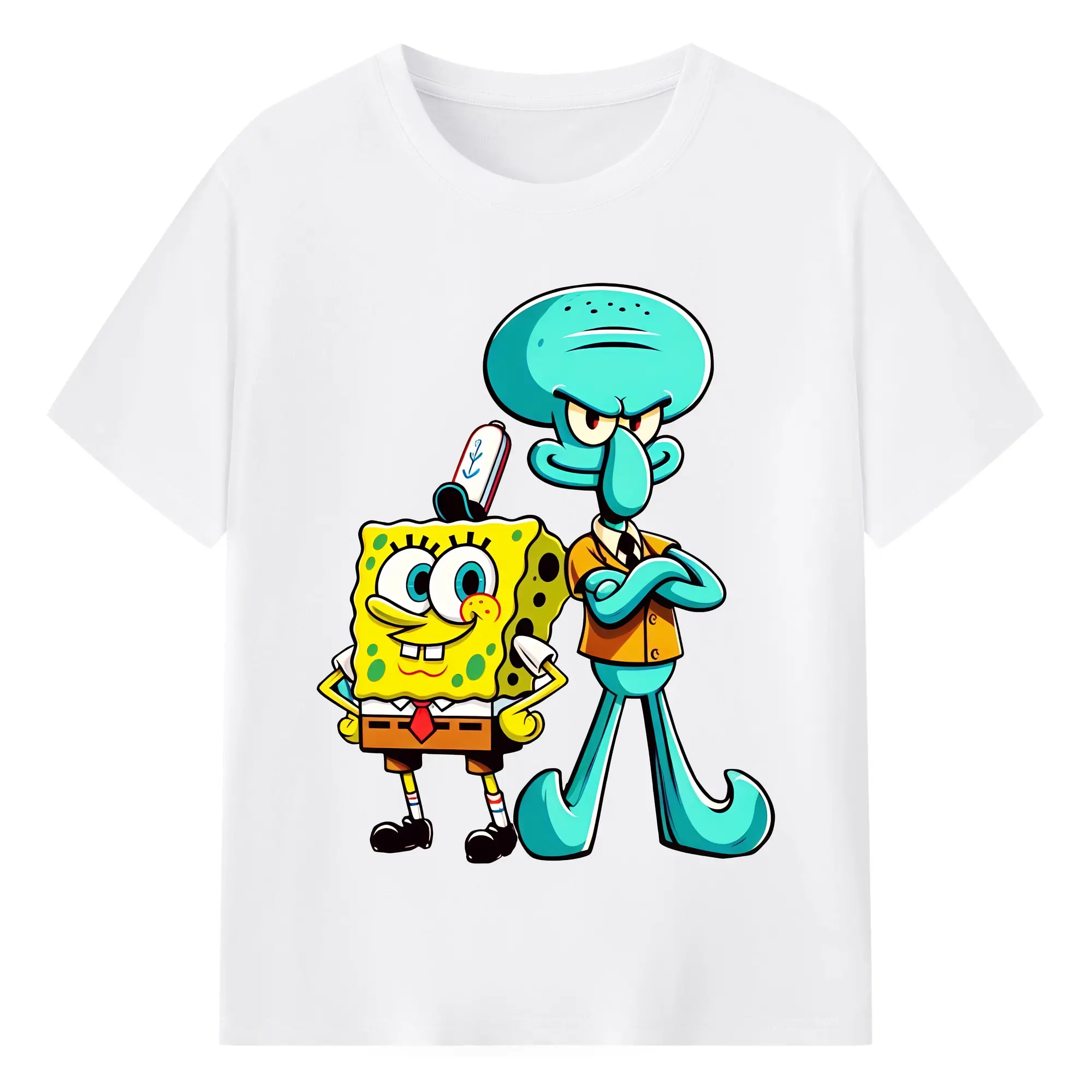 スポンジボブ グッズ イカルド - 綿100％ 半袖Tシャツ ・ フロントプリント ・ 快適 通気性 ・ 日常使い 散歩 スポーツ用