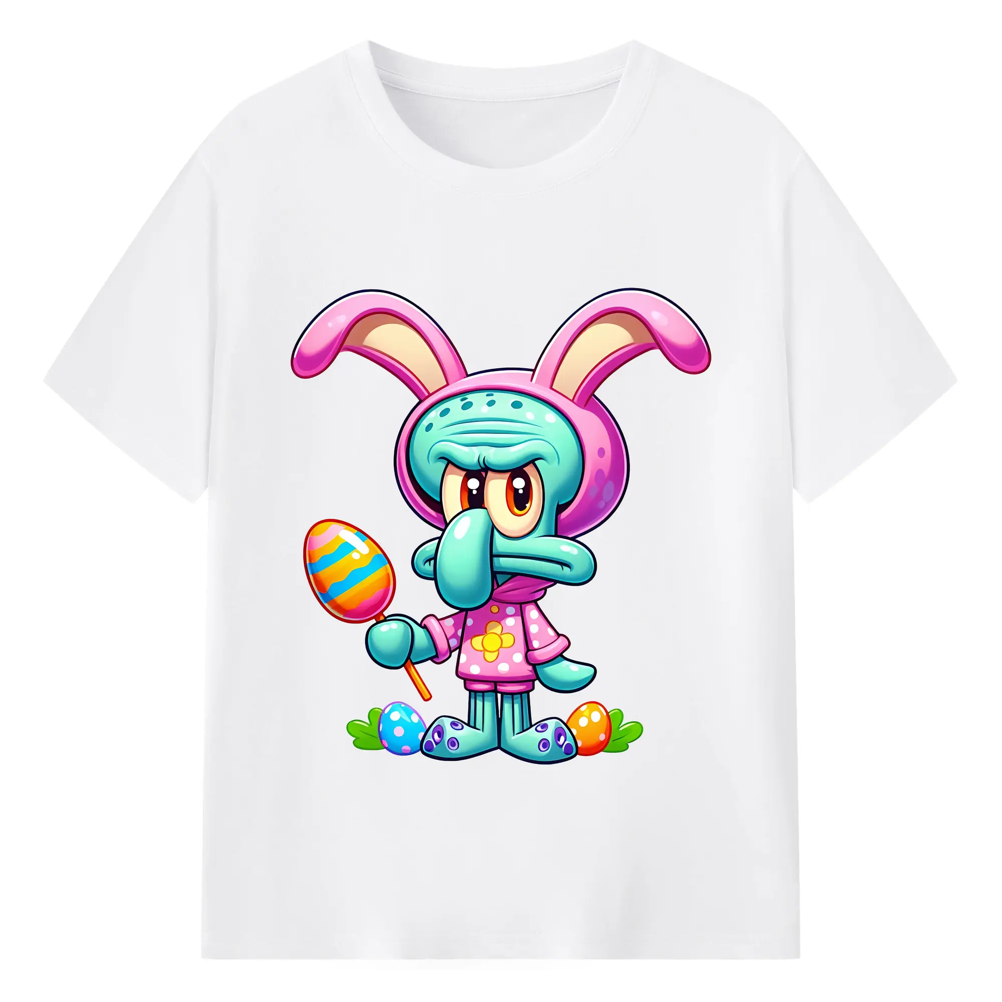 スポンジボブ グッズ イカルド - 綿100％ 半袖Tシャツ ・ フロントプリント ・ 快適 通気性 ・ 日常使い 散歩 スポーツ用