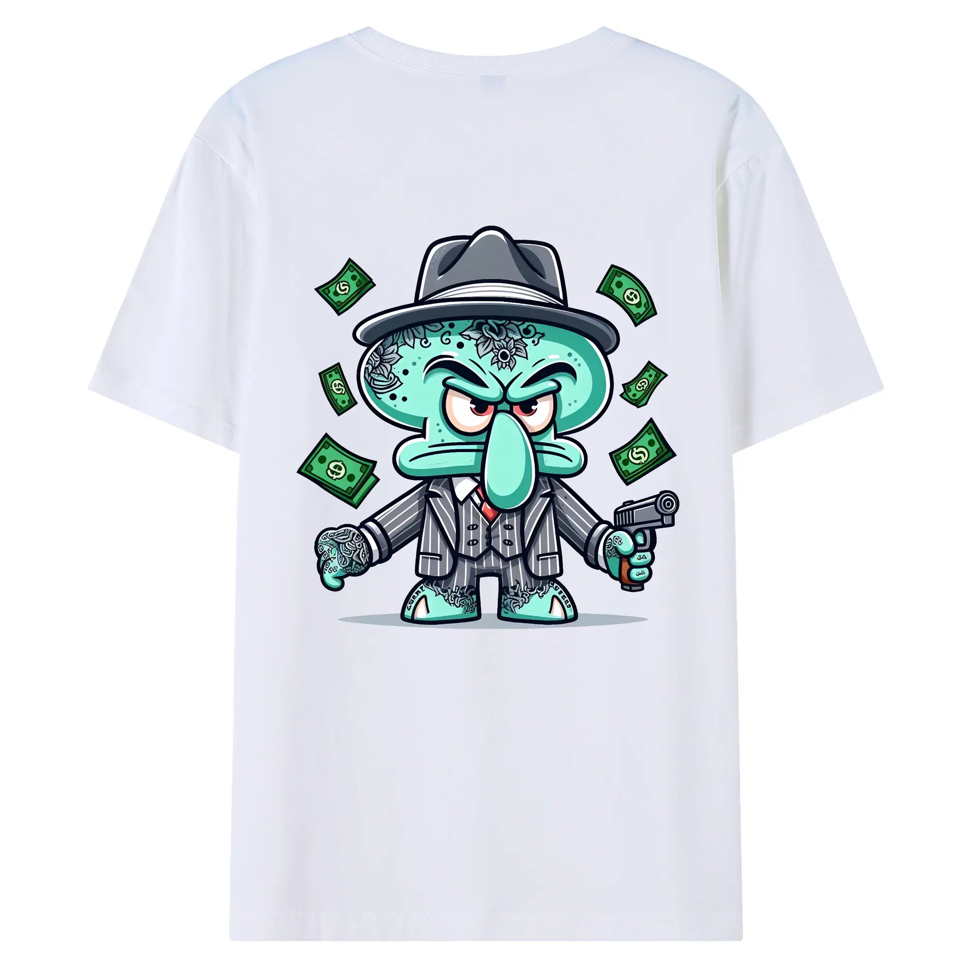 スポンジボブ グッズ イカルド - 綿100％ 半袖Tシャツ ・ バックプリント ・ 快適 通気性 ・ 日常使い 散歩 スポーツ用