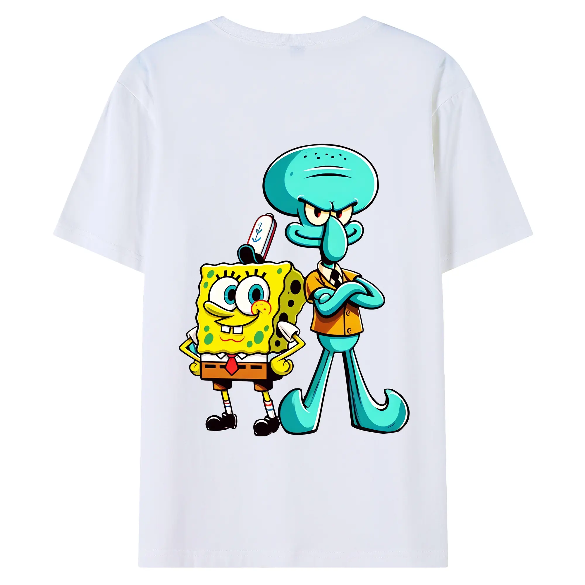 スポンジボブ グッズ イカルド - 綿100％ 半袖Tシャツ ・ バックプリント ・ 快適 通気性 ・ 日常使い 散歩 スポーツ用