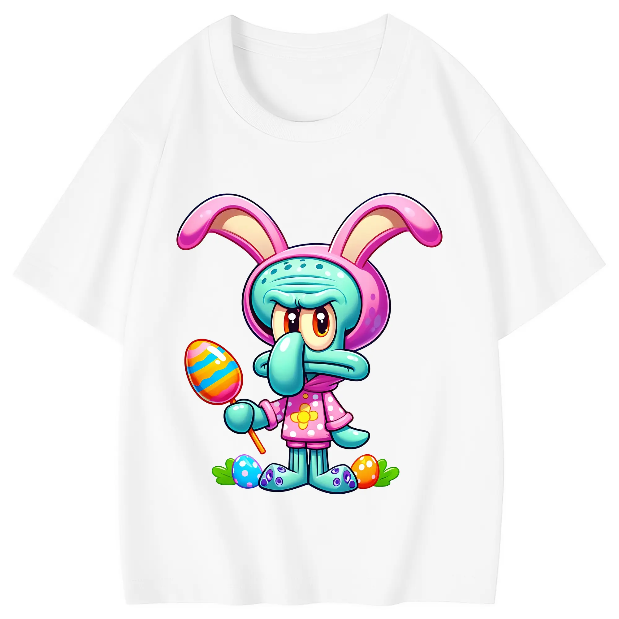 スポンジボブ グッズ イカルド - 綿100％ キッズTシャツ ・ フロントプリント ・ 快適 通気性 ・ スポーツ カジュアル 散歩用