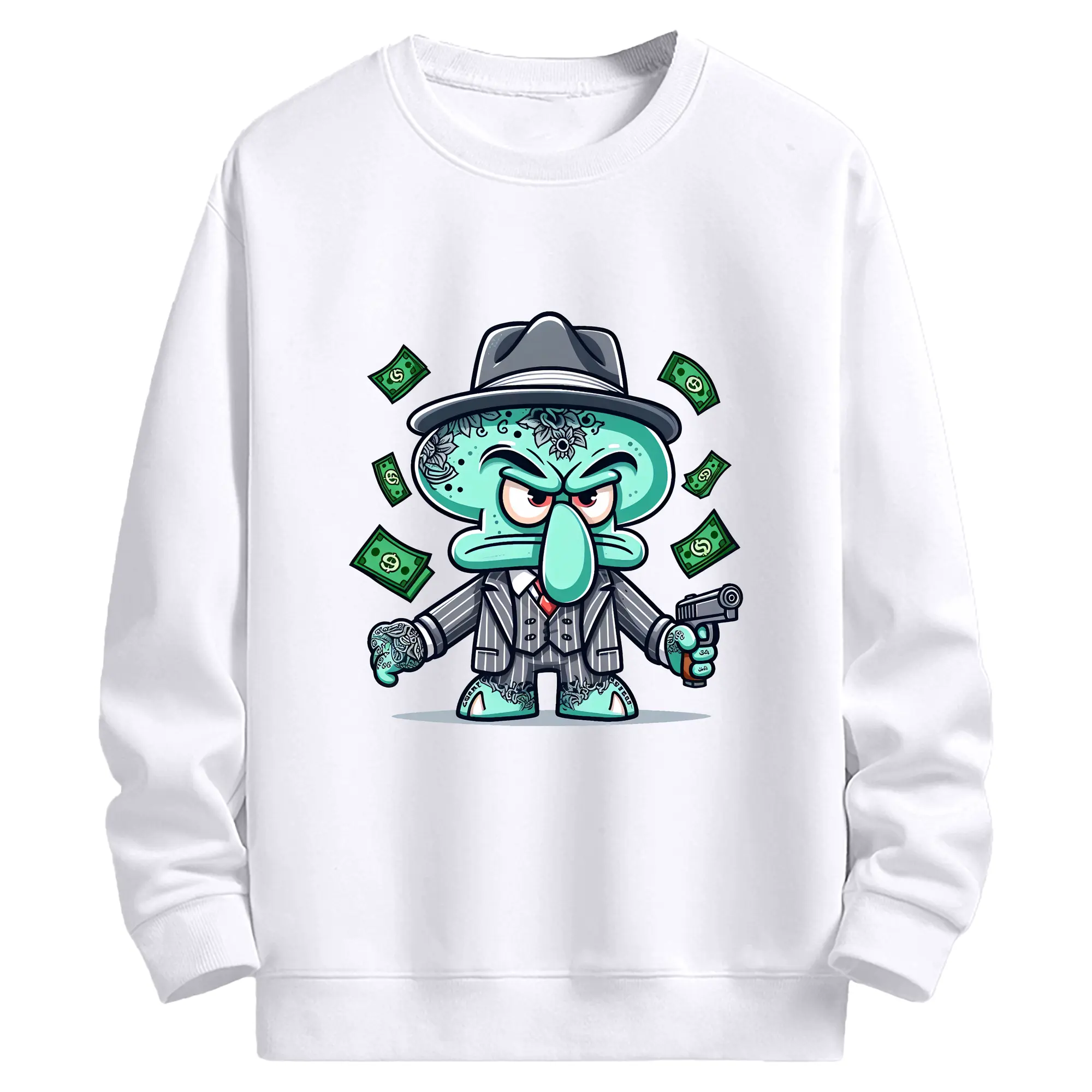 スポンジボブ グッズ イカルド - 高品質 クルーネック スウェット ・ コットン59％ ポリエステル41％ ・ ユニセックス 長袖 トレーナー ・ カジュアル デイリー スポーツ 散歩用