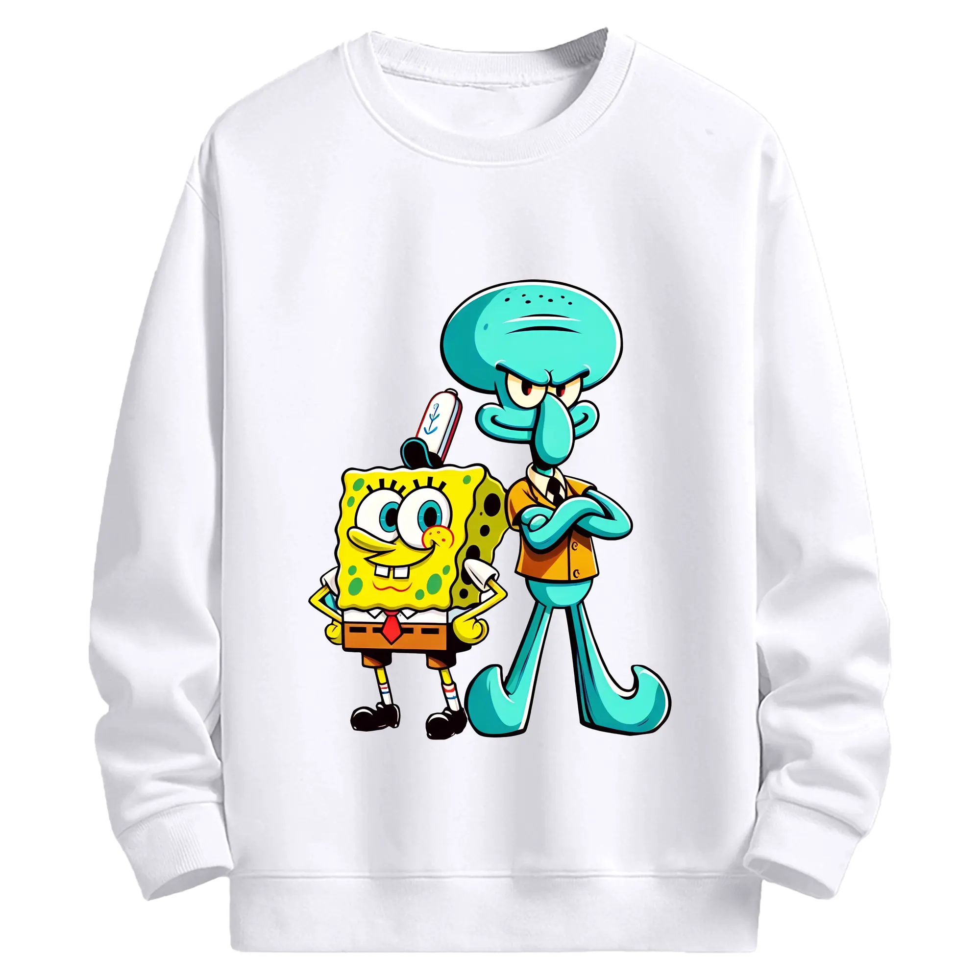 スポンジボブ グッズ イカルド - 高品質 クルーネック スウェット ・ コットン59％ ポリエステル41％ ・ ユニセックス 長袖 トレーナー ・ カジュアル デイリー スポーツ 散歩用