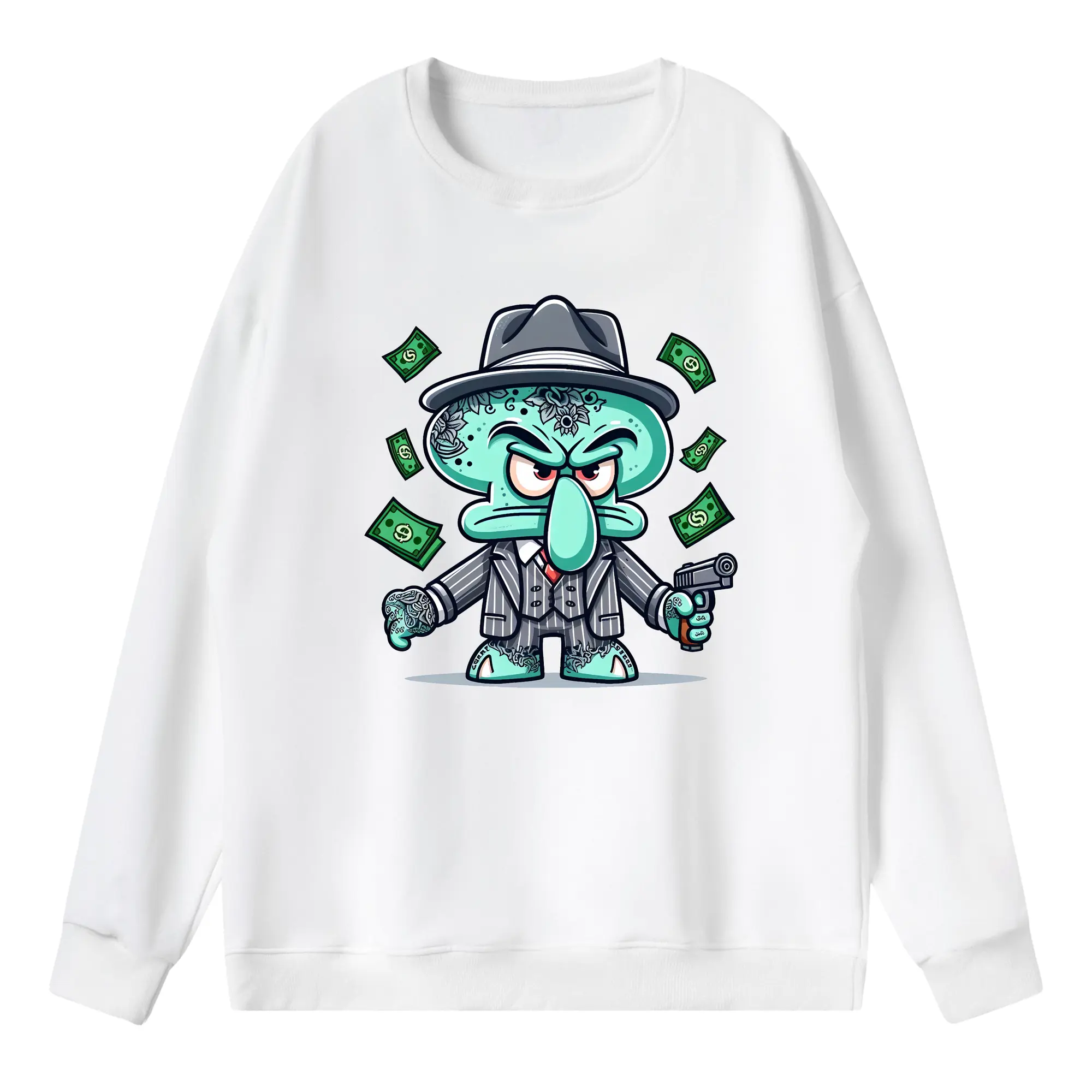 スポンジボブ グッズ イカルド - 薄手 クルーネック スウェット 裏毛260g · ポリエステル 春秋向け カジュアル 男女兼用 · トレーナー デイリー スポーツ 散歩に最適