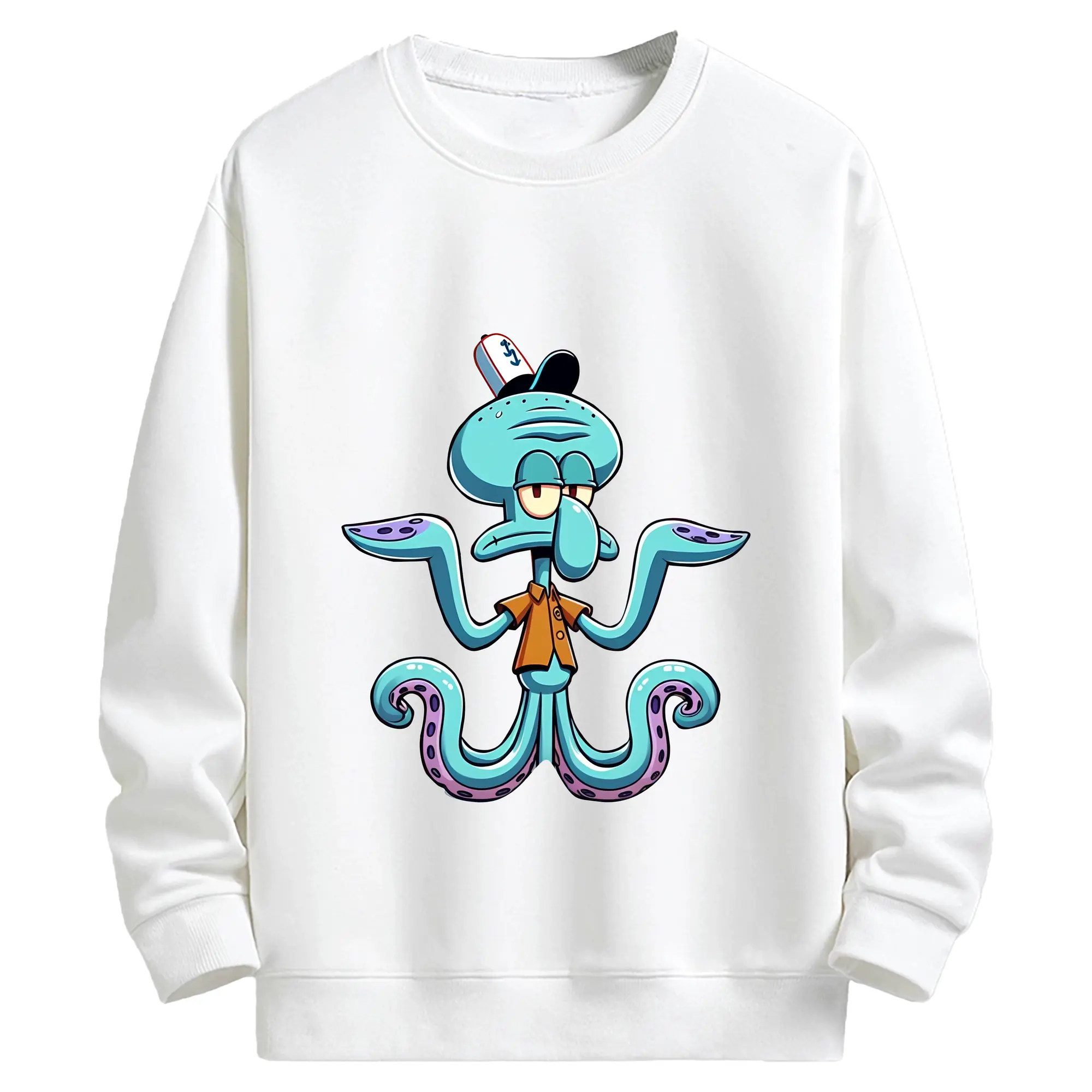 スポンジボブ グッズ イカルド - キッズ クルーネックスウェットシャツ ・ フロントプリント ・ 綿80％ ポリエステル20％ ・ 快適 通学 スポーツ 日常使い お散歩用