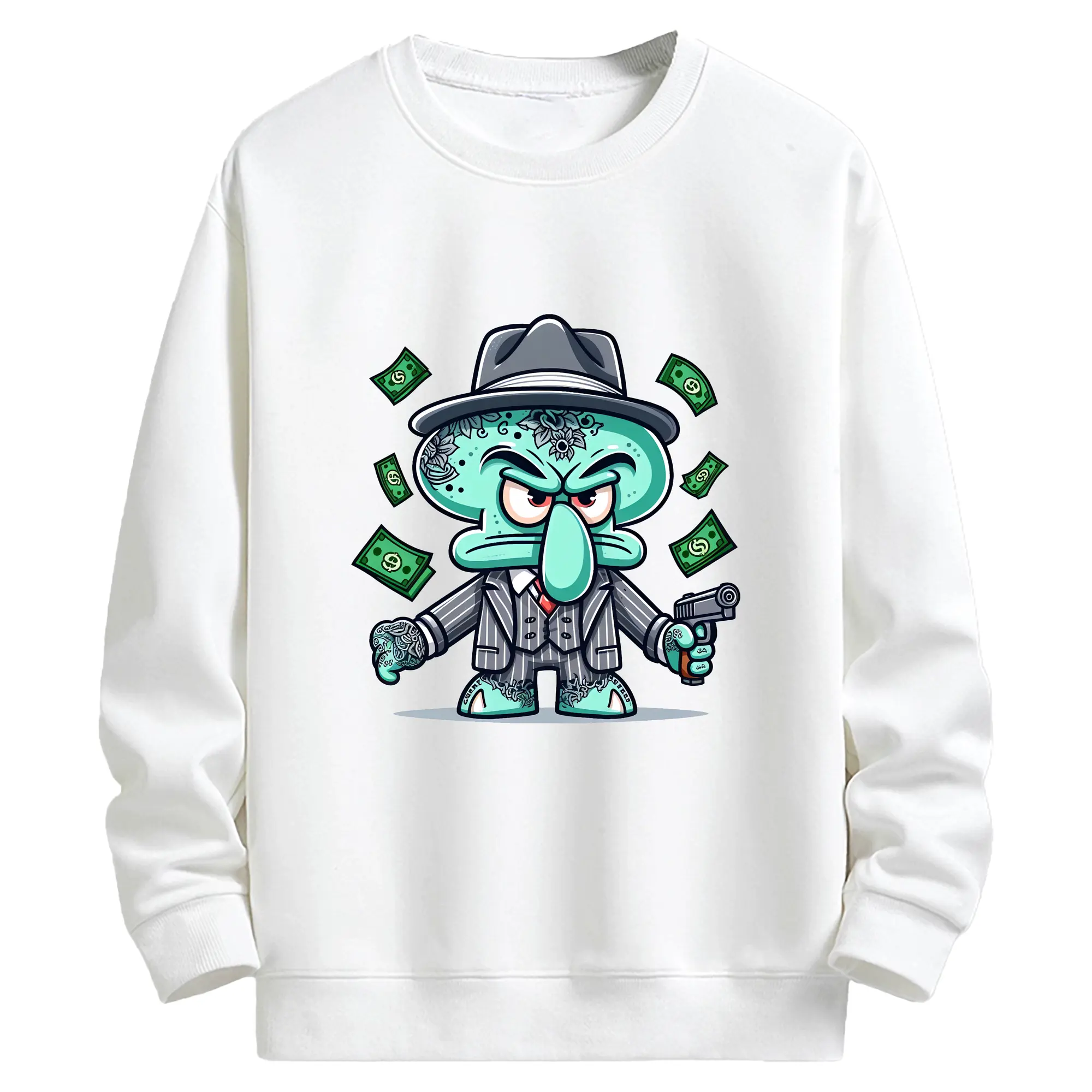 スポンジボブ グッズ イカルド - キッズ クルーネックスウェットシャツ ・ フロントプリント ・ 綿80％ ポリエステル20％ ・ 快適 通学 スポーツ 日常使い お散歩用