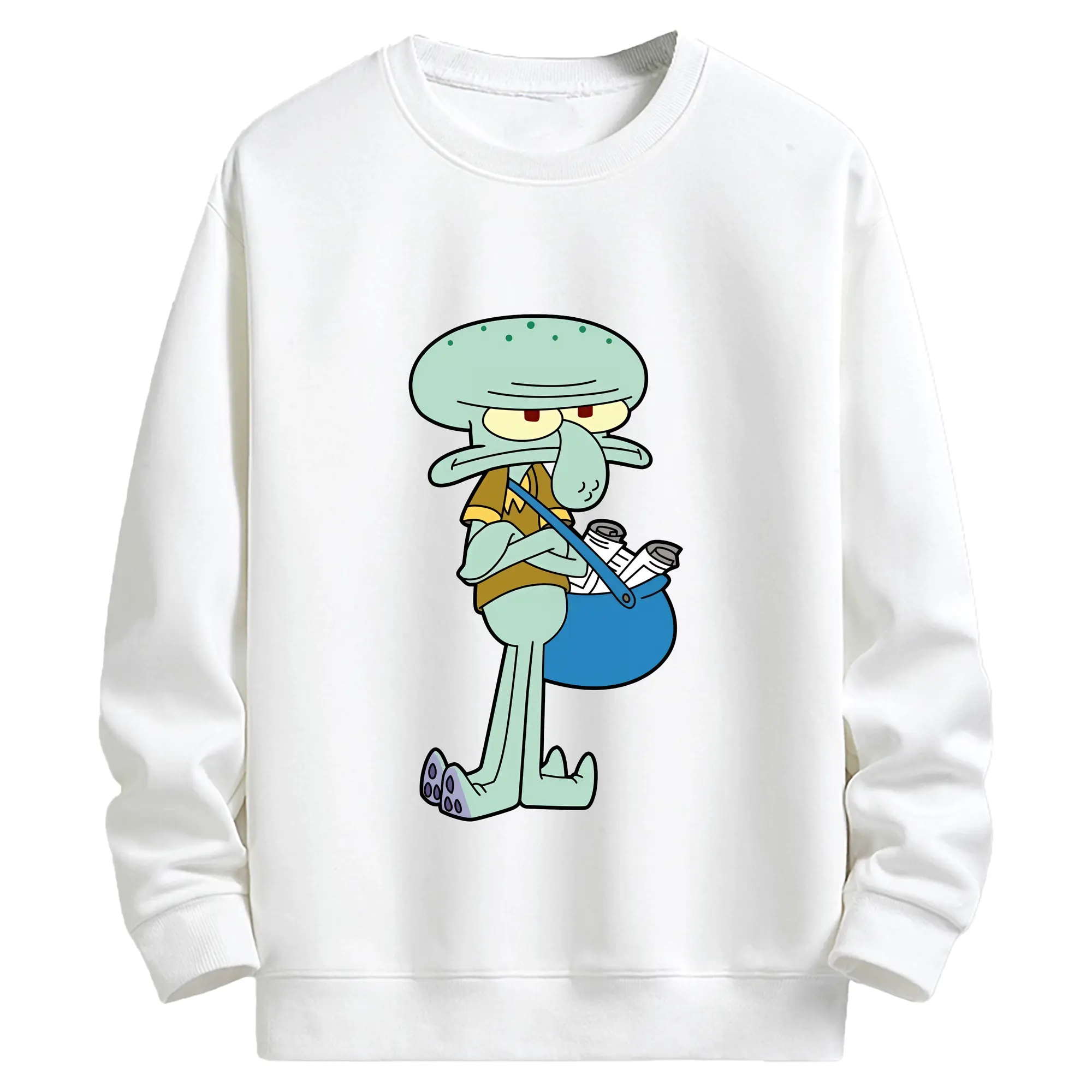 スポンジボブ グッズ イカルド - キッズ クルーネックスウェットシャツ ・ フロントプリント ・ 綿80％ ポリエステル20％ ・ 快適 通学 スポーツ 日常使い お散歩用