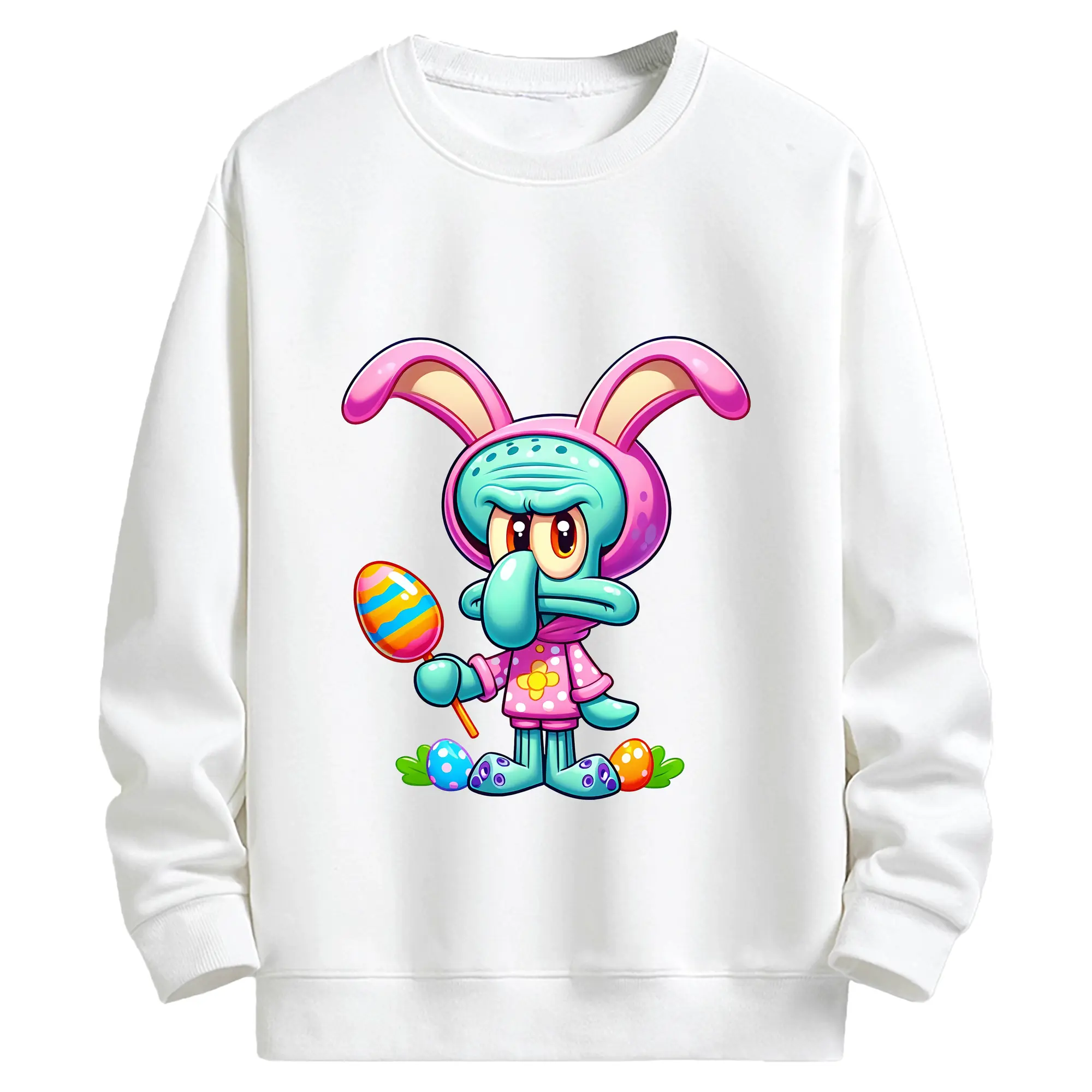 スポンジボブ グッズ イカルド - キッズ クルーネックスウェットシャツ ・ フロントプリント ・ 綿80％ ポリエステル20％ ・ 快適 通学 スポーツ 日常使い お散歩用