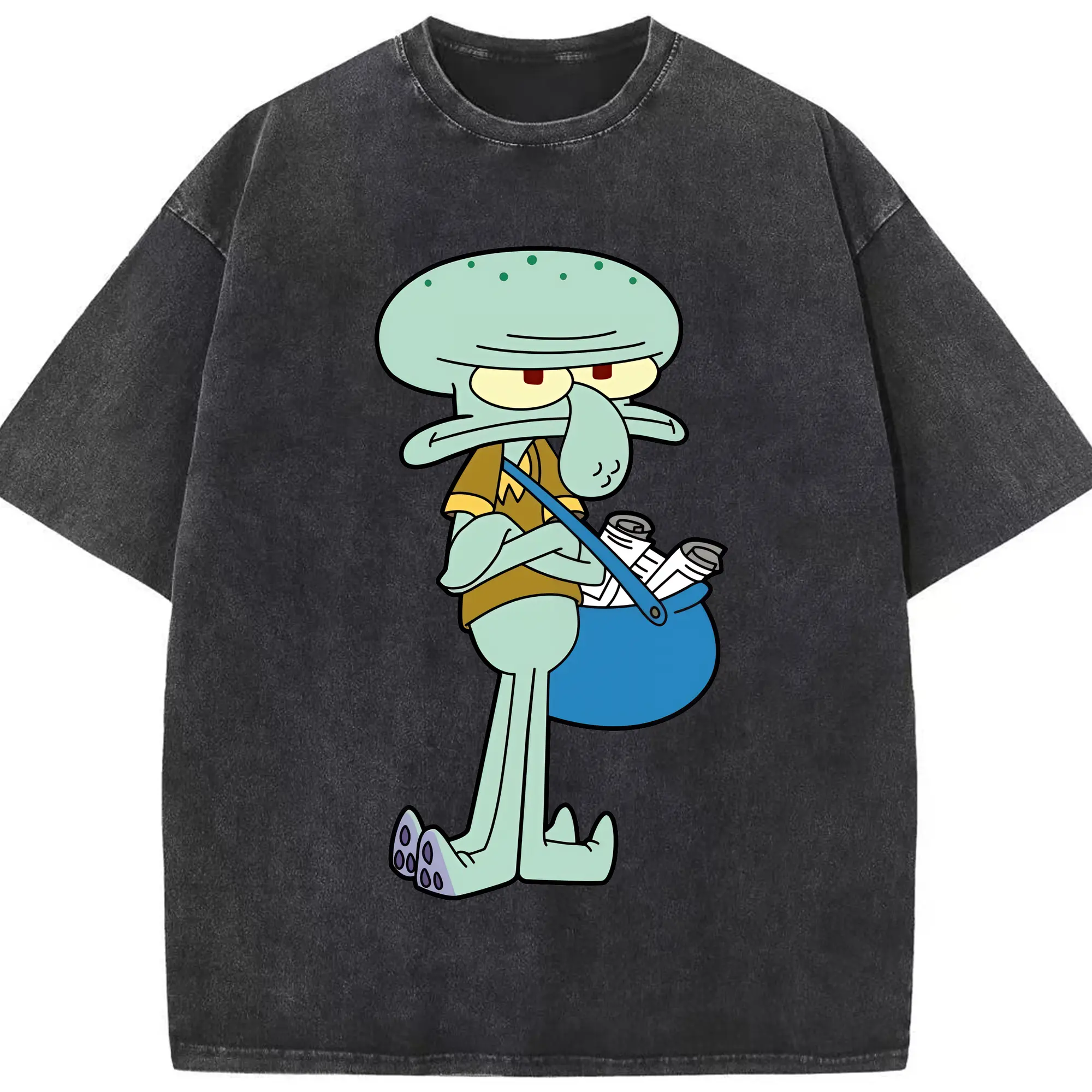 スポンジボブ グッズ イカルド - 綿100％ ヴィンテージ風 半袖Tシャツ ・ フロントプリント ・ 柔らか肌触り ・ 通気性 快適 ・ スポーツ カジュアル 外出用