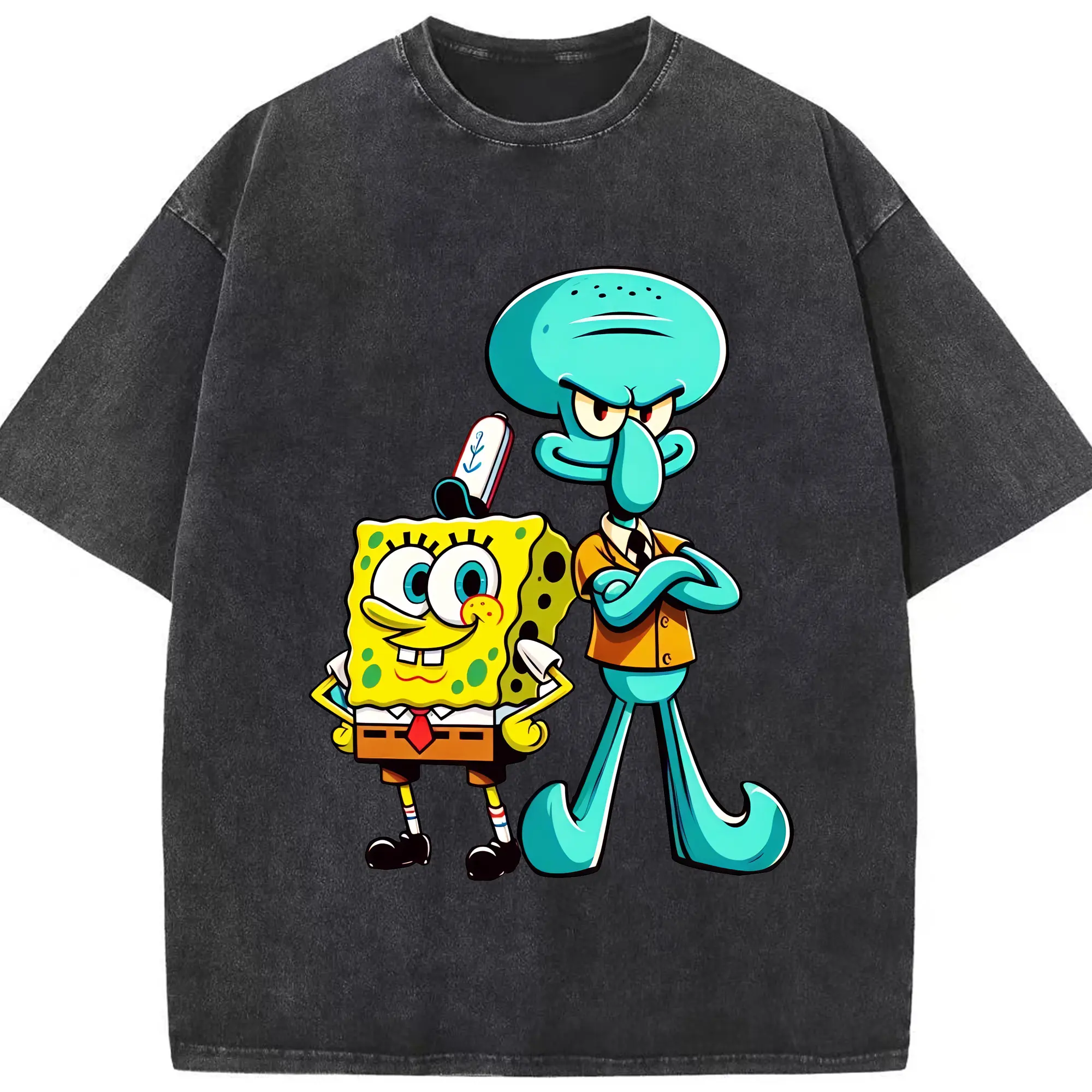 スポンジボブ グッズ イカルド - 綿100％ ヴィンテージ風 半袖Tシャツ ・ フロントプリント ・ 柔らか肌触り ・ 通気性 快適 ・ スポーツ カジュアル 外出用